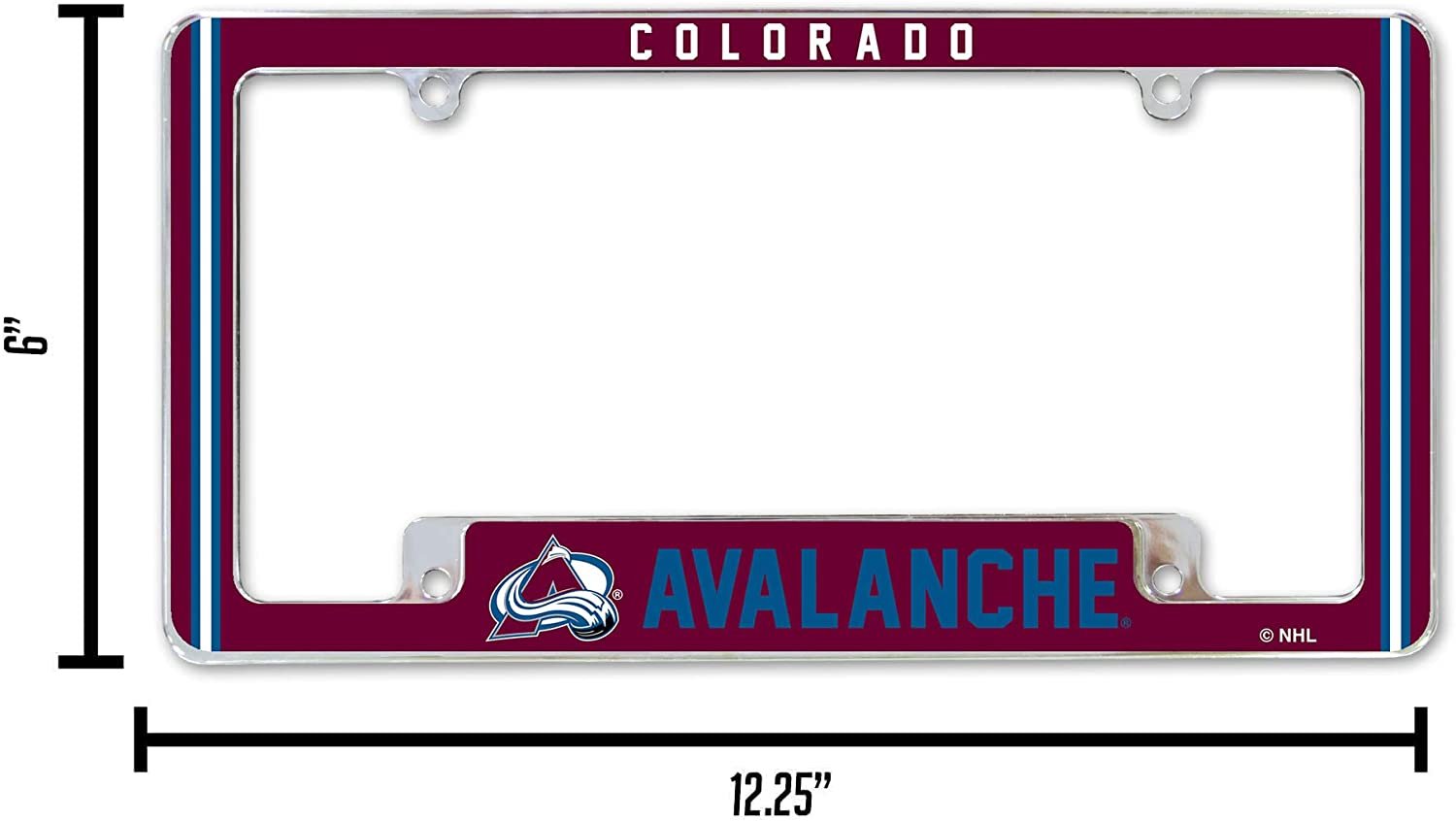 Colorado Avalanche Metal License Plate Frame Chrome Tag Cover Alternate Design 6x12 Inch