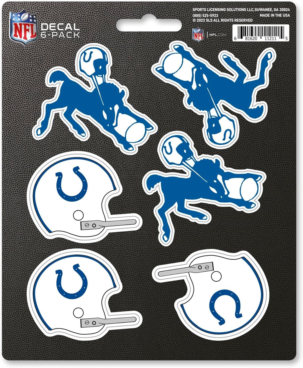 Indianapolis Colts 6-Piece Decal Sticker Set, Vintage Retro Logo, 5x6 Inch Sheet, Gift for football fans for any hard surfaces around home, automotive, personal items