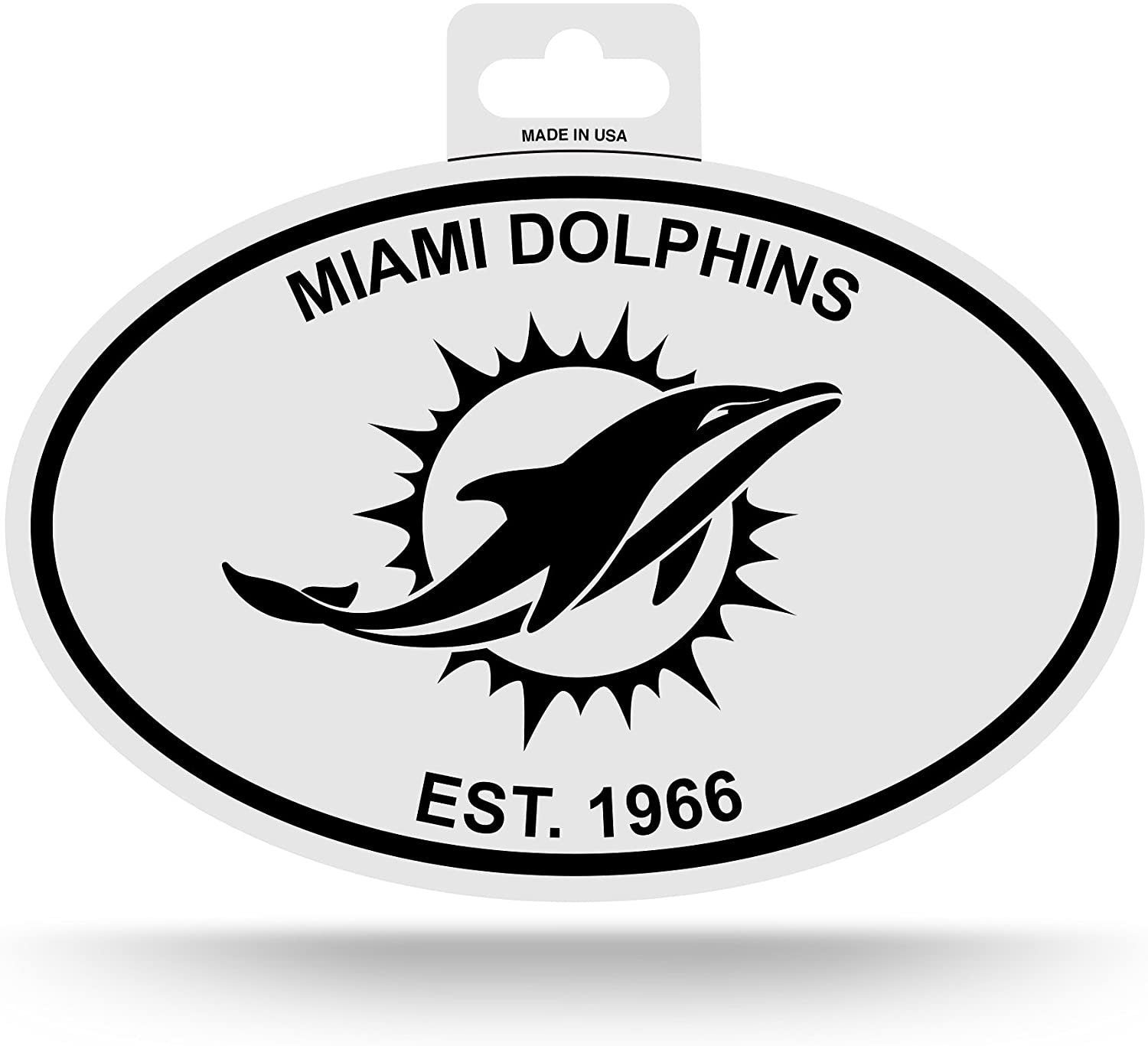 Miami Dolphins Black and White Team Logo Oval Sticker Decal, 3.75x5.75 Inch, Full Adhesive Backing