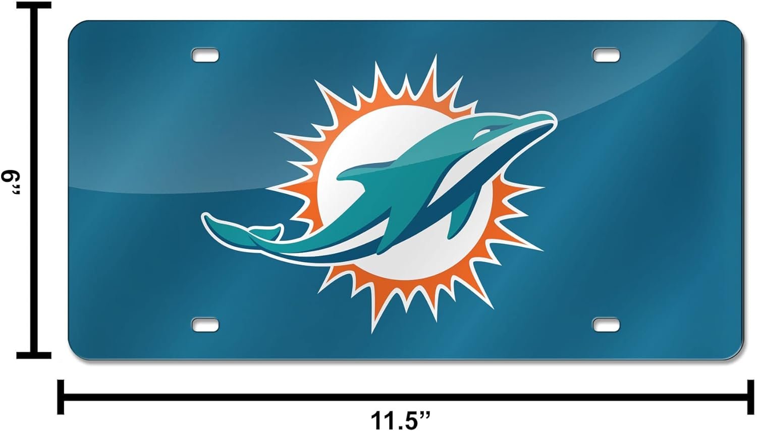 Miami Dolphins Premium Laser Cut Tag License Plate, Blue Mirrored Acrylic Inlaid, 12x6 Inch