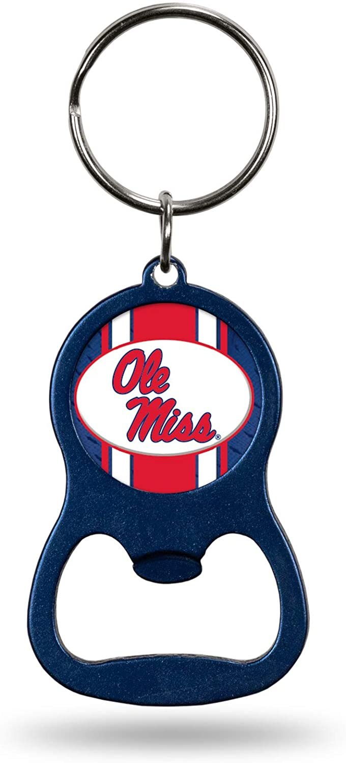 University of Mississippi Ole Miss Rebels Premium Solid Metal Bottle Opener Keychain, Key Ring, Team Color