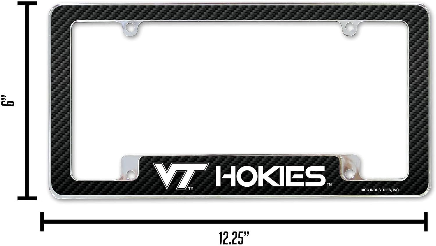 Virginia Tech University Hokies Metal License Plate Frame Chrome Tag Cover 12x6 Inch Carbon Fiber Design