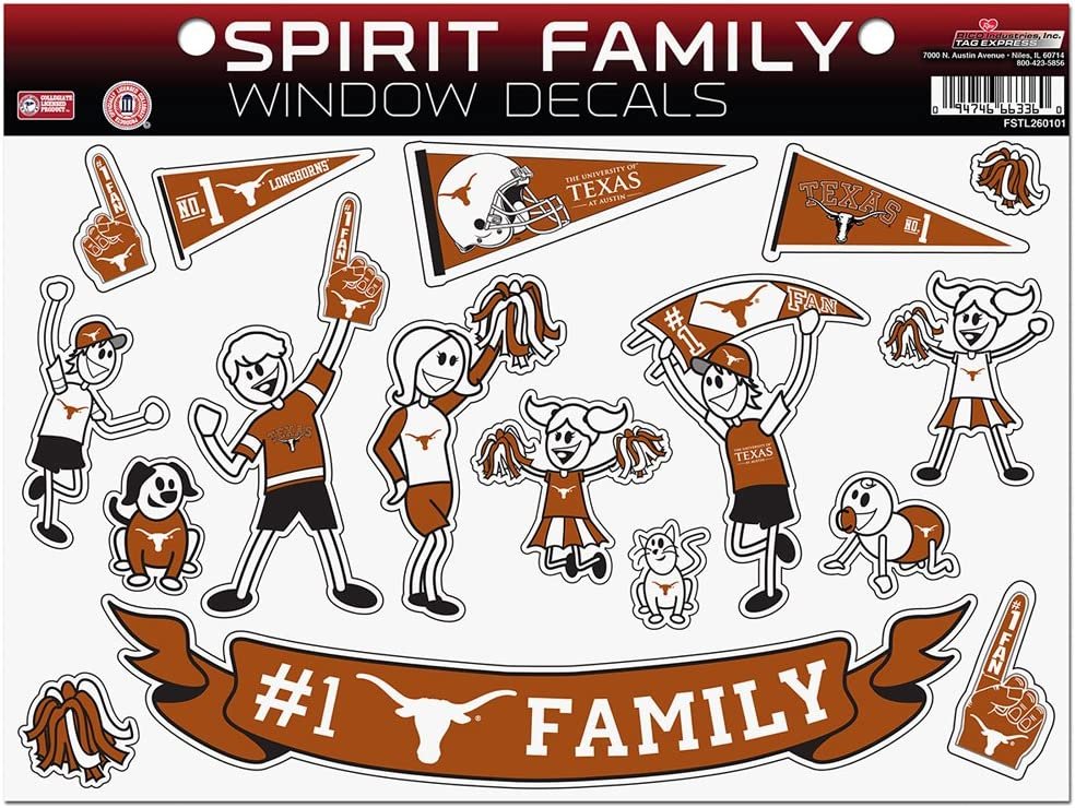 University of Texas Longhorns Decal Sticker Family Spirit Sheet Flat Vinyl 8x11 Inch