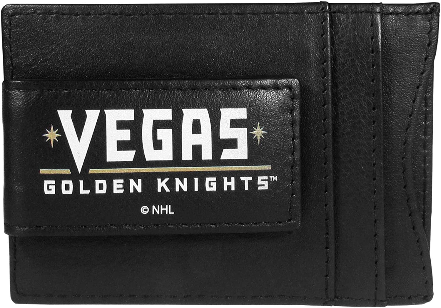 Vegas Golden Knights Black Leather Wallet, Front Pocket Magnetic Money Clip, Printed Logo