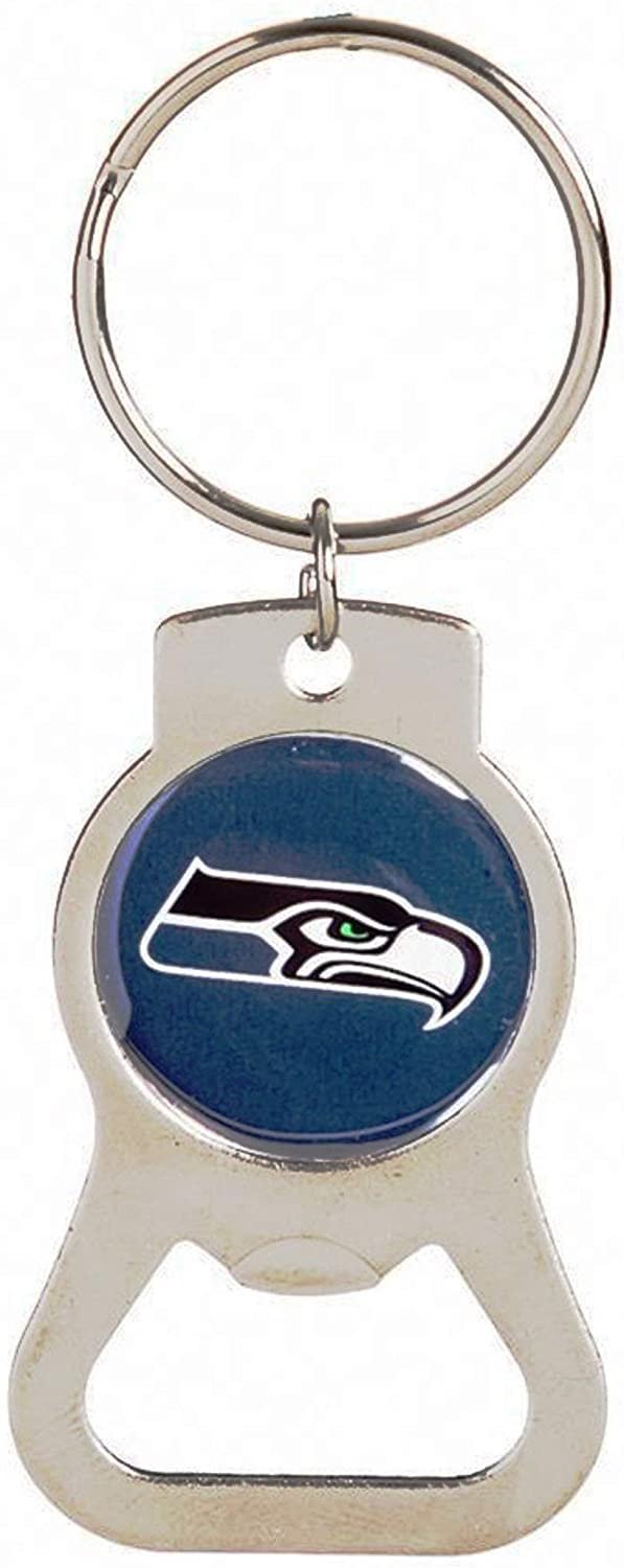 Seattle Seahawks Premium Solid Metal Bottle Opener Keychain, Silver Key Ring, Team Logo