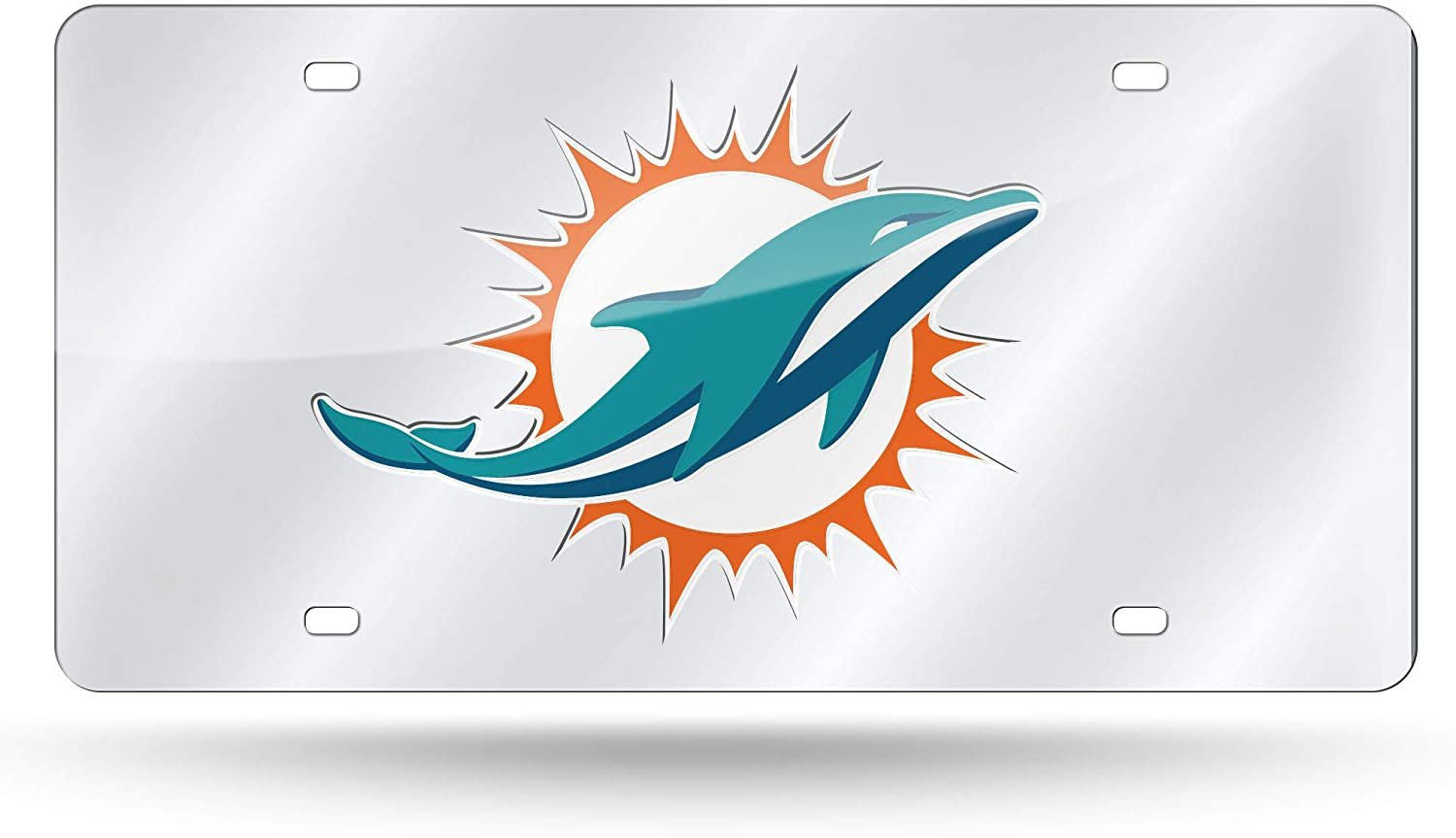 Miami Dolphins Premium Laser Cut Tag License Plate, Mirrored Acrylic Inlaid, 12x6 Inch