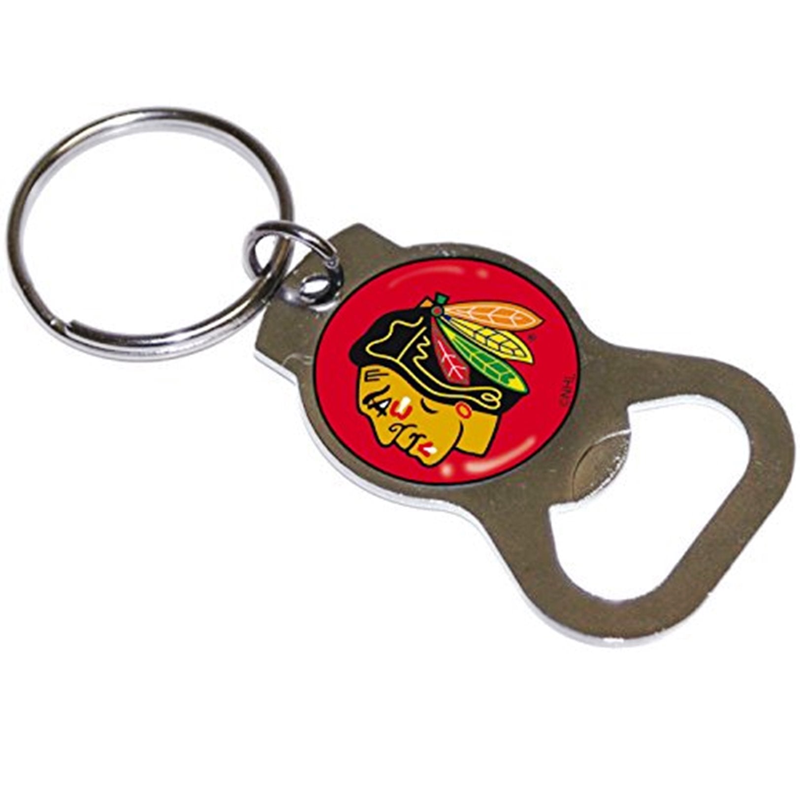 Chicago Blackhawks Premium Solid Metal Bottle Opener Keychain, Silver Key Ring, Team Logo