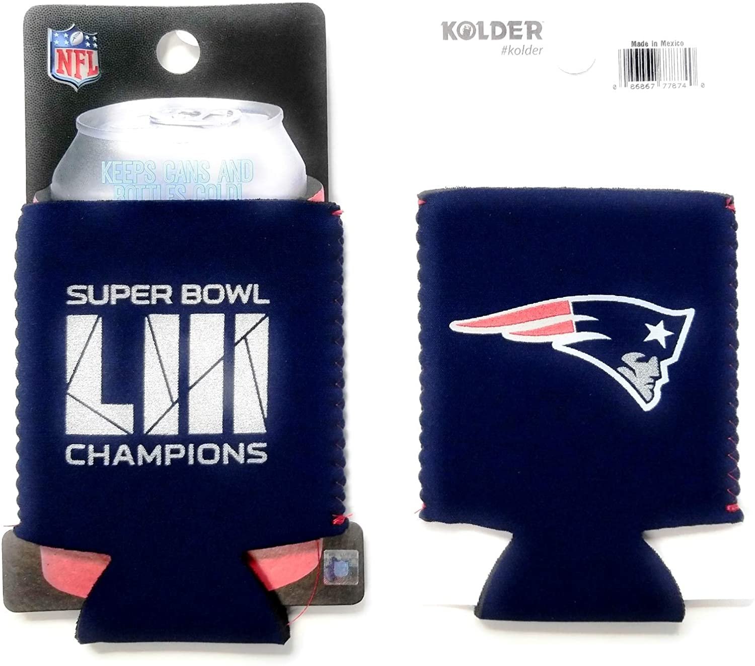 New England Patriots Super Bowl LIII Champions Pair of 12oz Drink Can Cooler Insulated Neoprene Beverage Holder