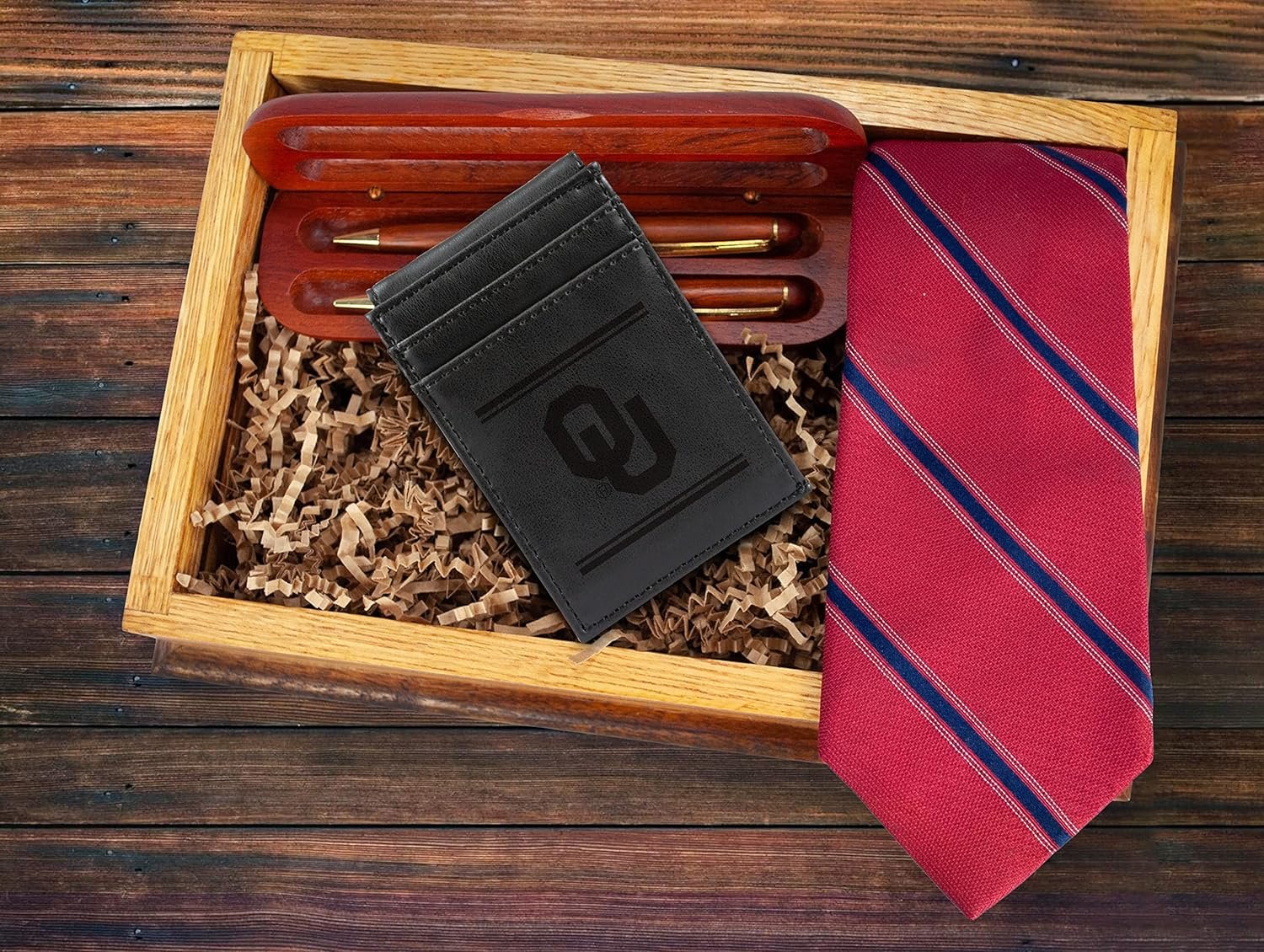 University of Oklahoma Sooners Premium Black Leather Wallet, Front Pocket Magnetic Money Clip, Laser Engraved, Vegan