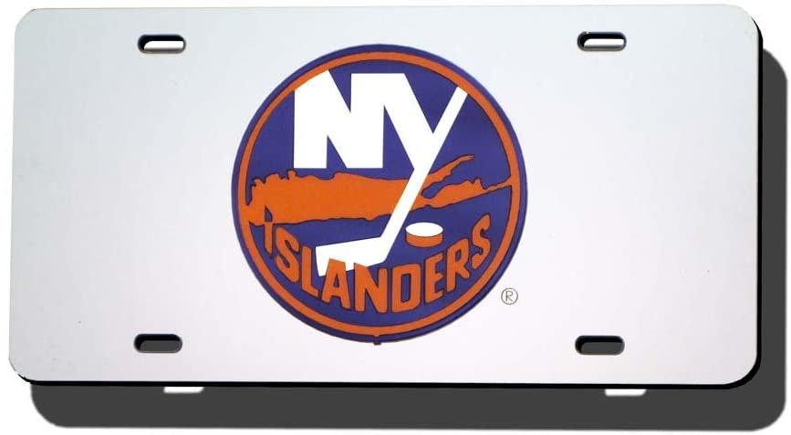 New York Islanders Premium Laser Cut Tag License Plate, Mirrored Acrylic Inlaid, 6x12 Inch