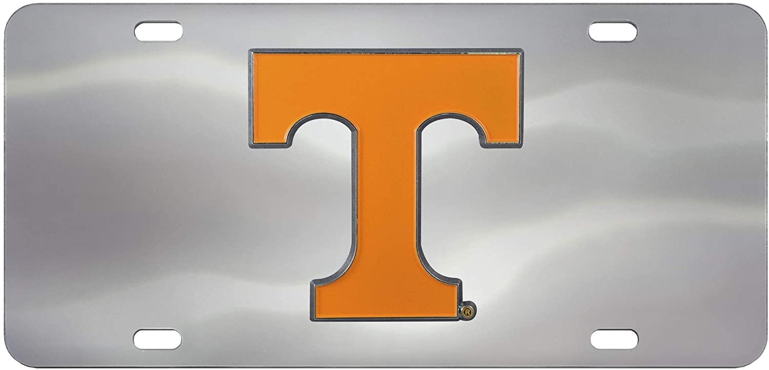 University of Tennessee Volunteers License Plate Tag, Premium Stainless Steel Diecast, Chrome, Raised Solid Metal Color Emblem, 6x12 Inch