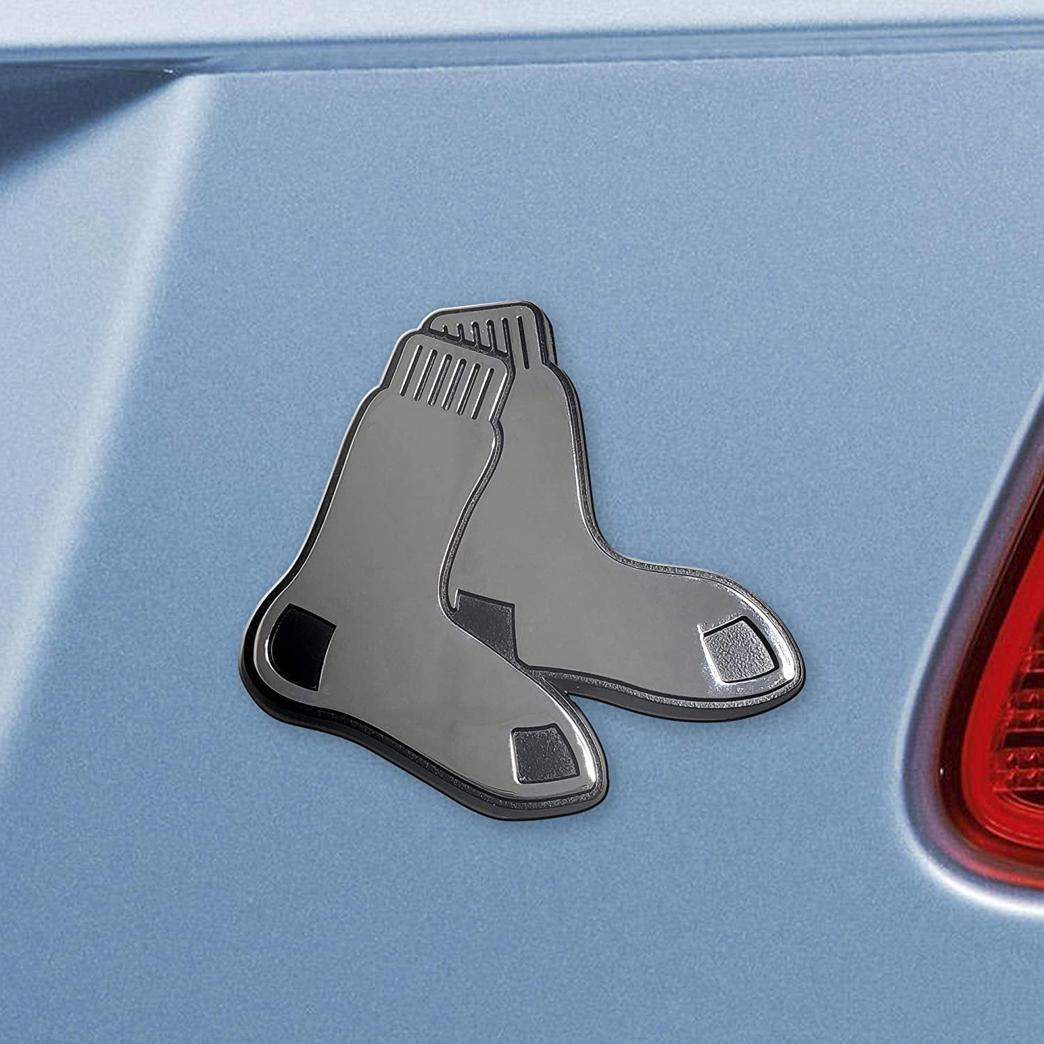 Boston Red Sox Premium Solid Metal Raised Auto Emblem, Hanging Sox Logo, Shape Cut, Adhesive Backing