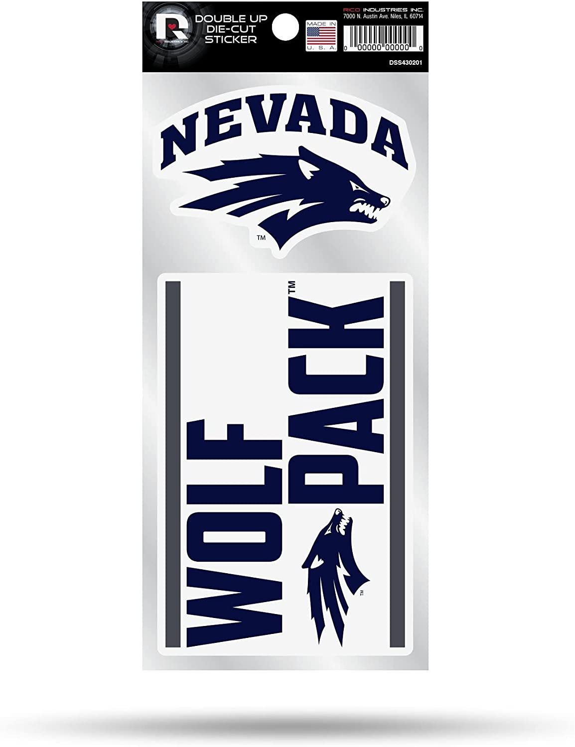 University of Nevada Reno Wolfpack 2-Piece Double Up Die Cut Sticker Decal Sheet, 4x8 Inch