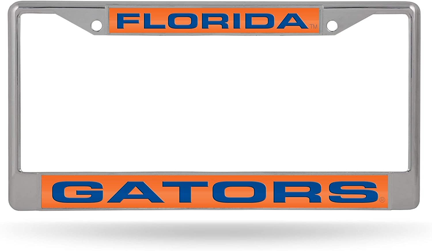 University of Florida Gators Chrome Metal License Plate Frame Tag Cover, Laser Acrylic Mirrored Inserts, 12x6 Inch