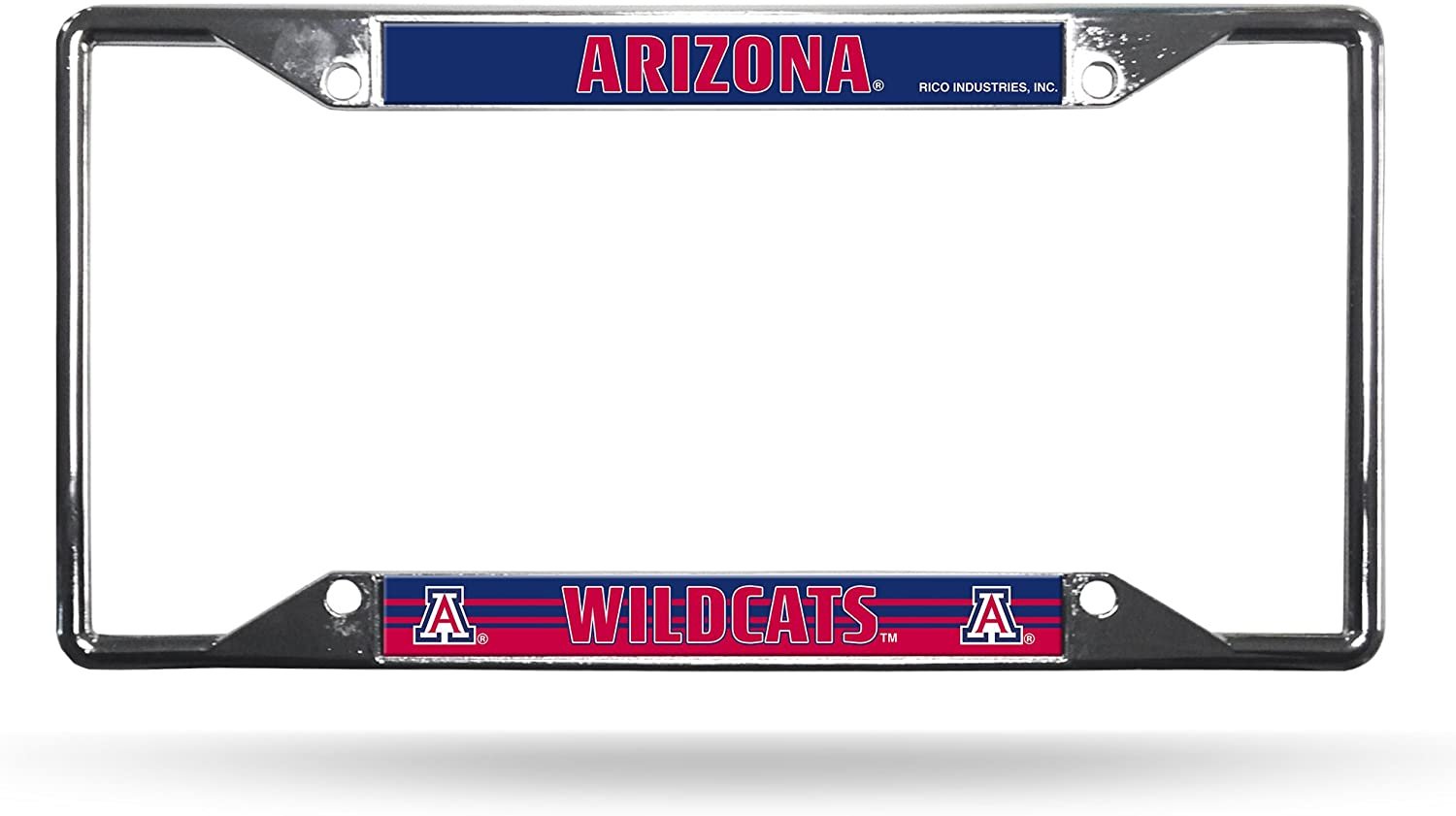 University of Arizona Wildcats Metal License Plate Frame Chrome Tag Cover, EZ View Design, 12x6 Inch