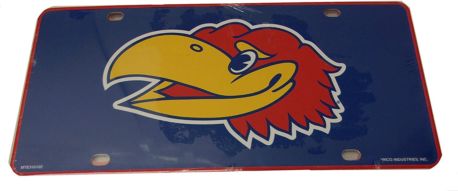 University of Kansas Jayhawks Metal Auto Tag License Plate, Mascot Design, 6x12 Inch