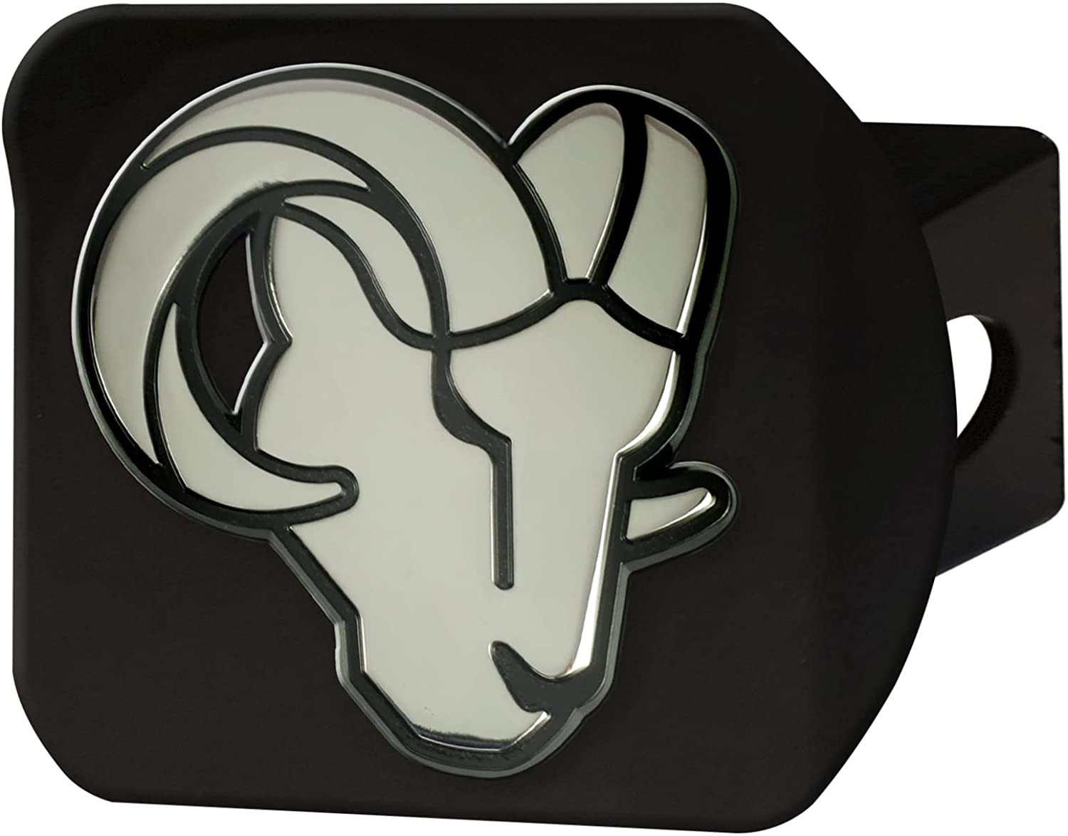 NFL Los Angeles Rams Metal Hitch Cover, Black, 2" Square Type III Hitch Cover