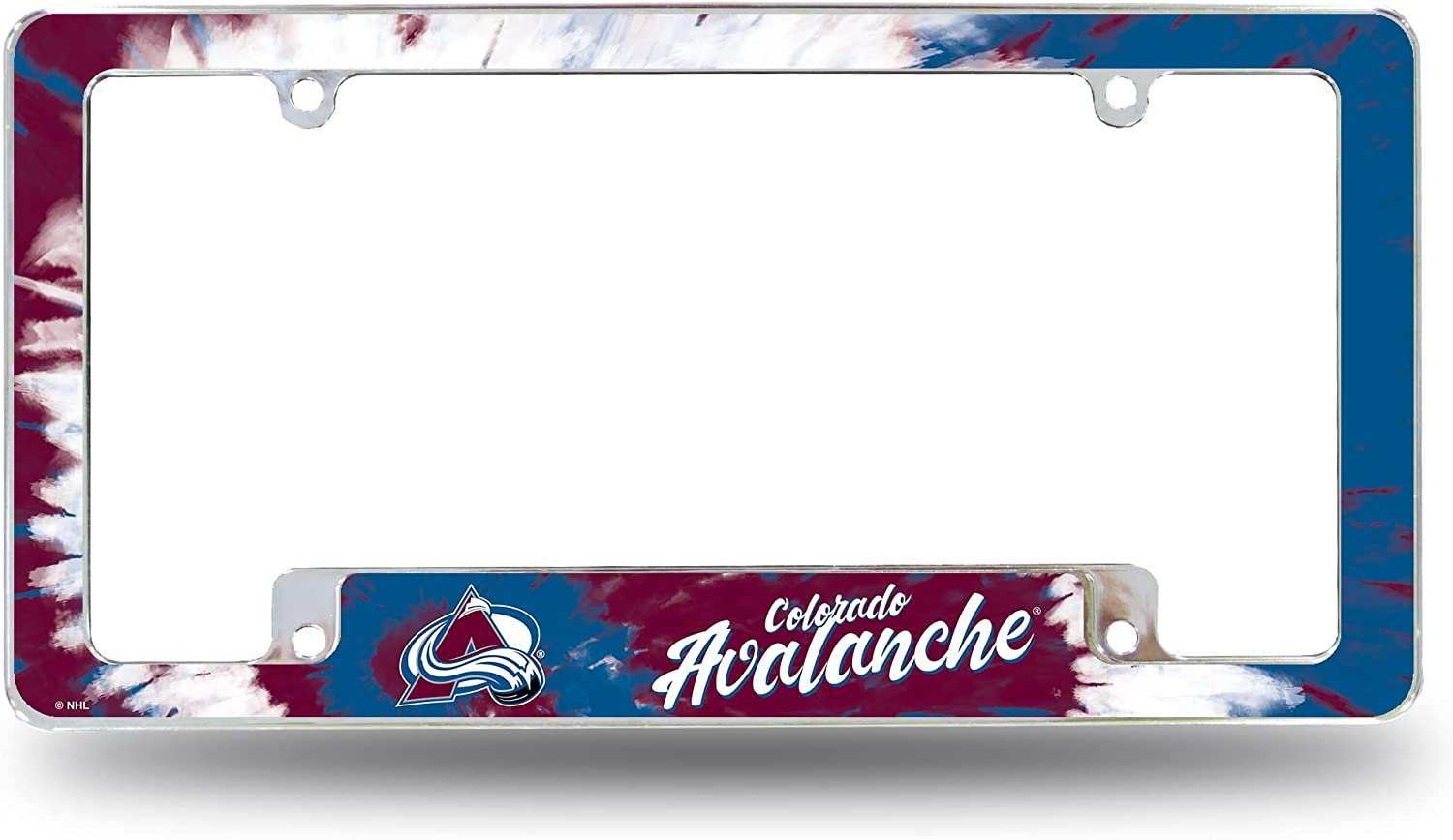 Colorado Avalanche Metal License Plate Frame Chrome Tag Cover Tie Dye Design 6x12 Inch