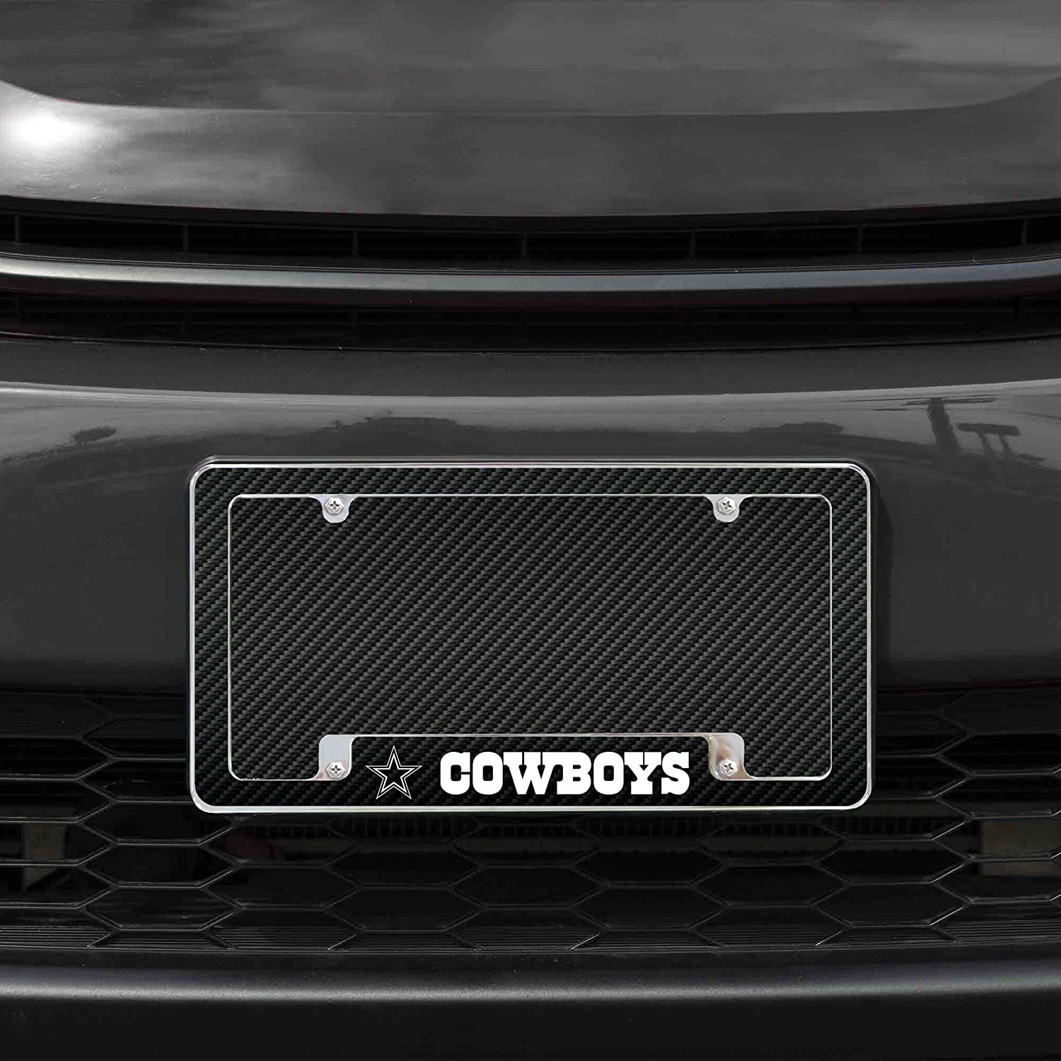Dallas Cowboys Metal License Plate Frame Chrome Tag Cover Carbon Fiber Design 6x12 Inch