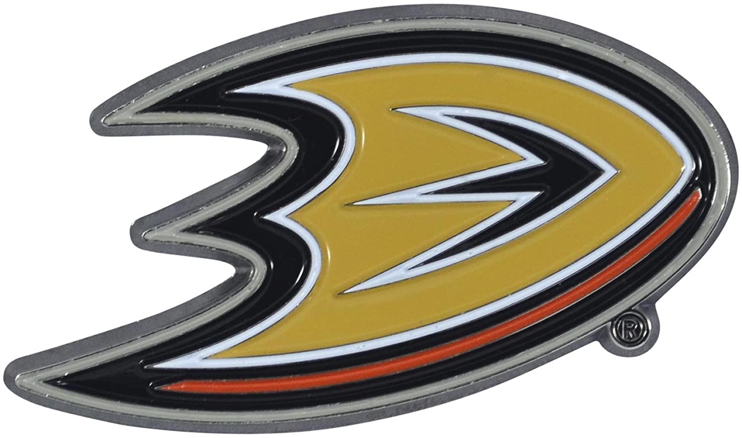 Anaheim Ducks Premium Solid Metal Raised Auto Emblem, Team Color, Shape Cut, Adhesive Backing