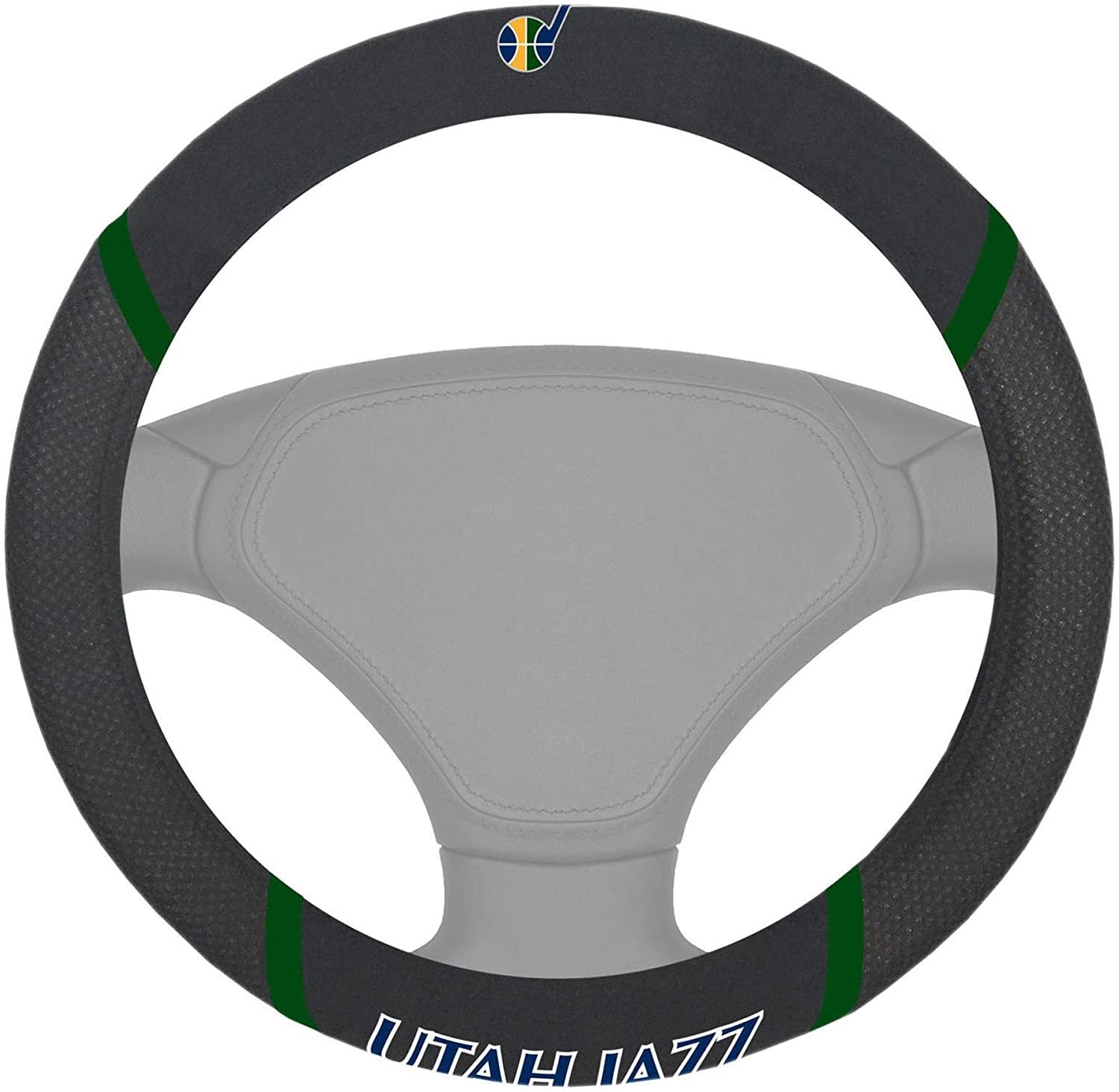 Utah Jazz Steering Wheel Cover Premium Embroidered Black 15 Inch