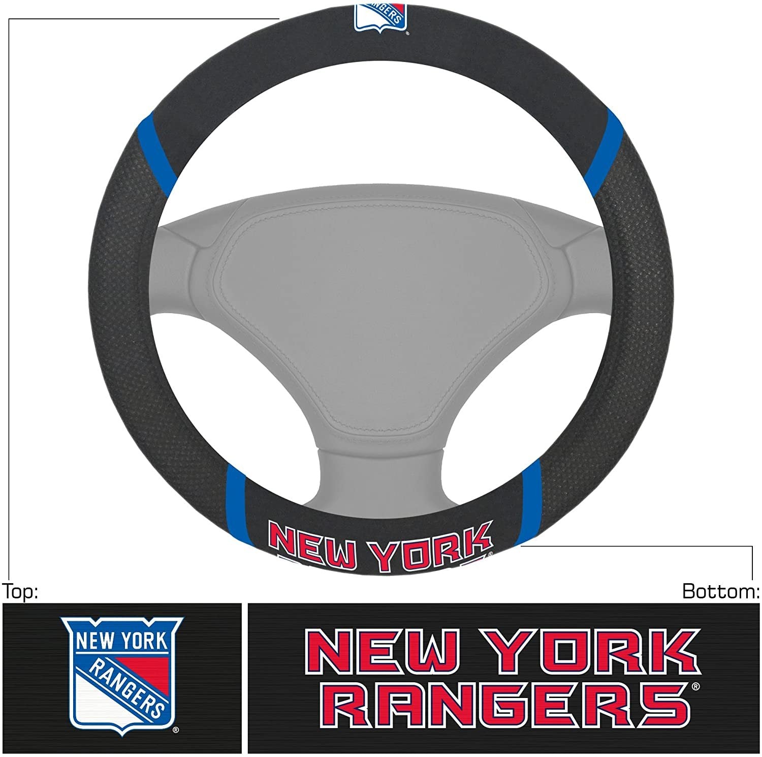 New York Rangers Steering Wheel Cover Premium Embroidered Black 15 Inch