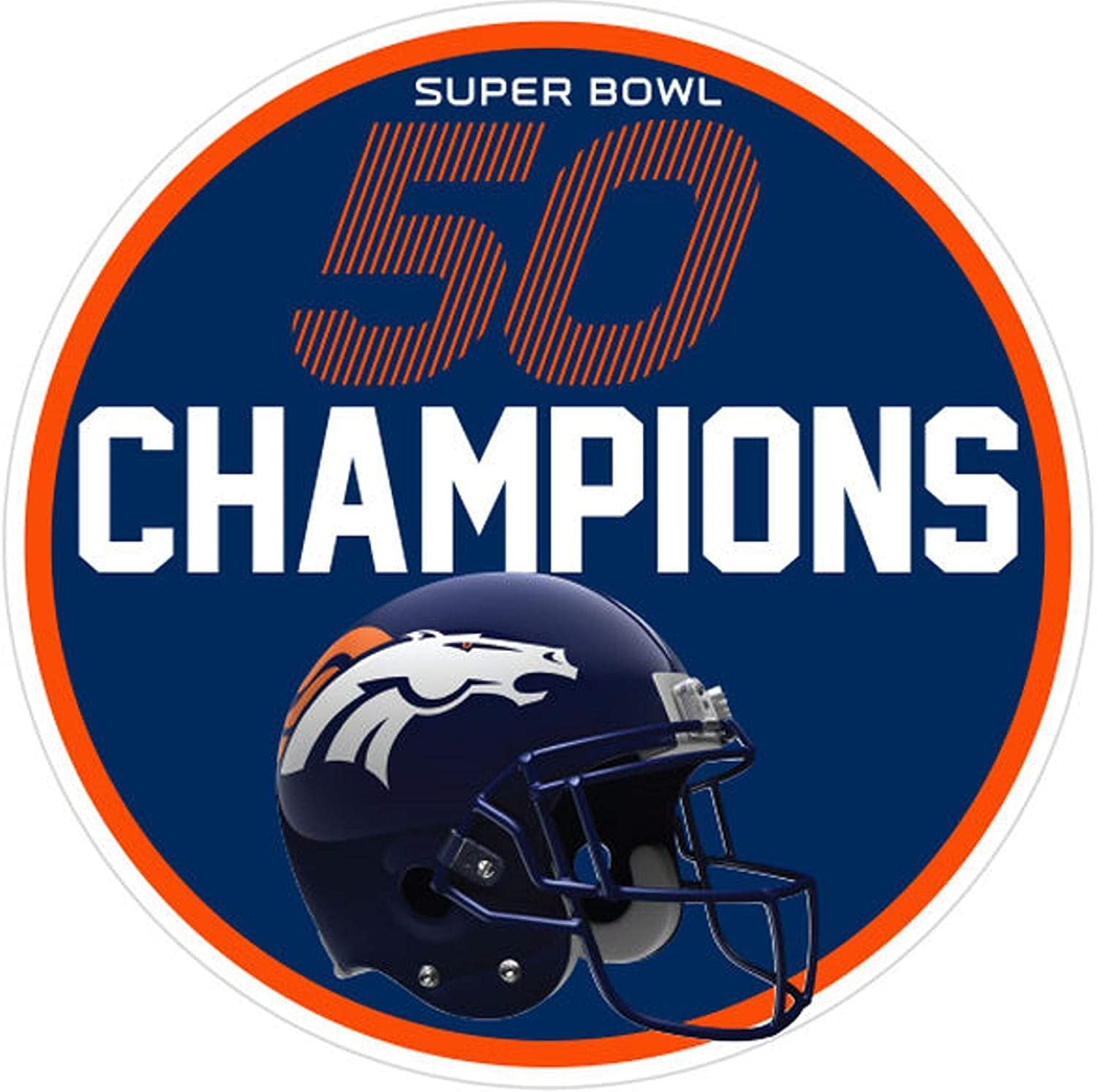 Denver Broncos Super Bowl 50 L Champions 6 Inch Decal Sticker, Flat Vinyl, Die Cut, Full Adhesive Backing