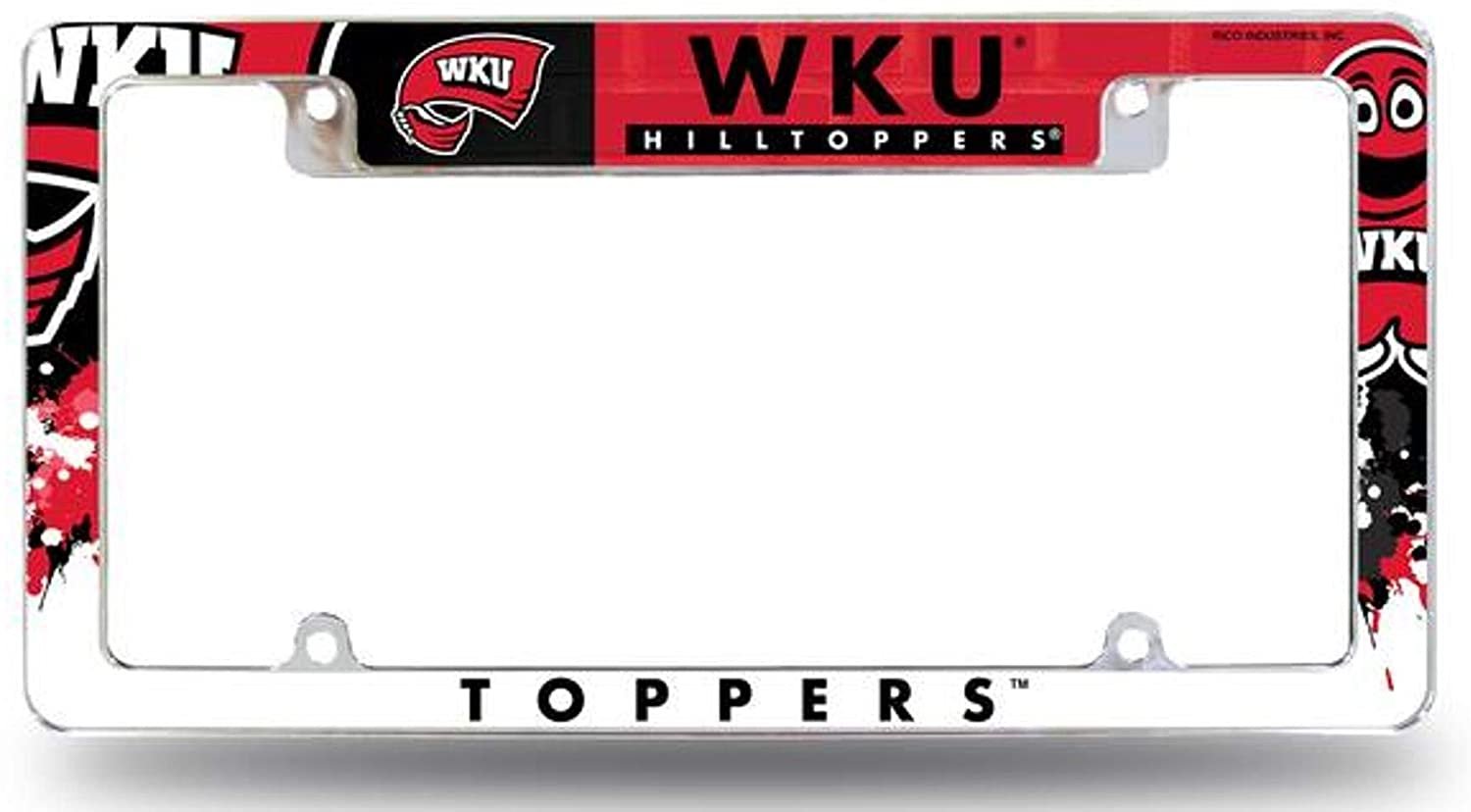 Western Kentucky University Hilltoppers Metal License Plate Frame Tag Cover, All Over Design, 12x6 Inch
