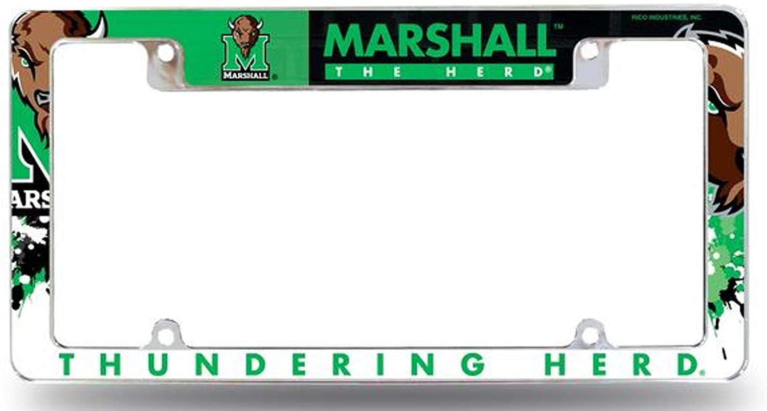 Marshall University Thundering Herd Metal License Plate Frame Tag Cover, All Over Design, 12x6 Inch