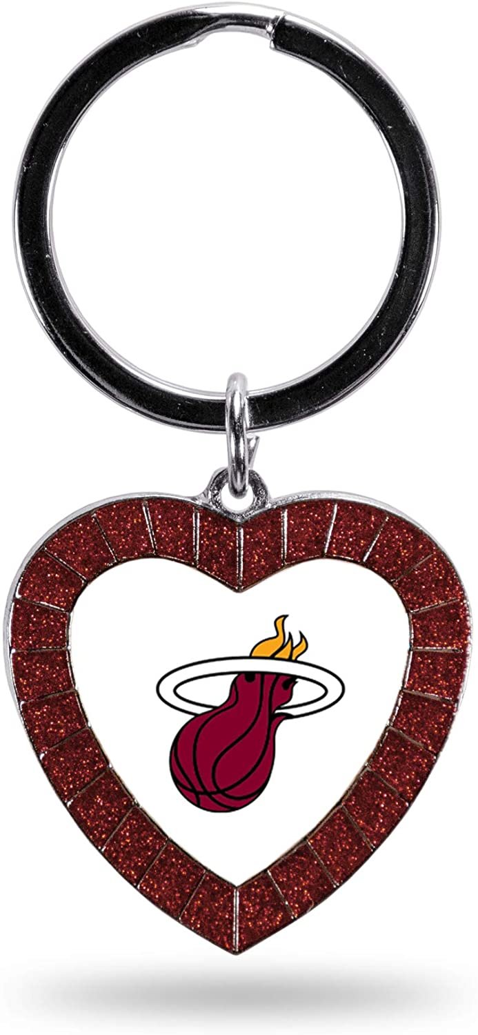 Miami Heat Metal Keychain Rhinestone Colored Heart Shape