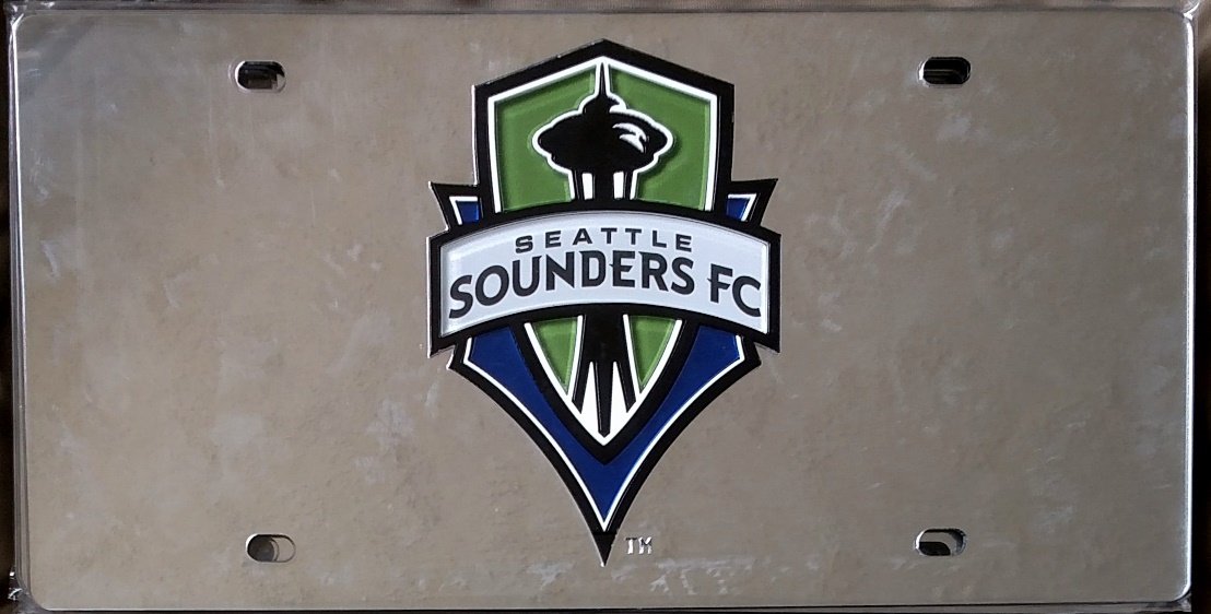 Seattle Sounders FC MLS Premium Laser Cut Tag License Plate, Mirrored Acrylic Inlaid, 12x6 Inch