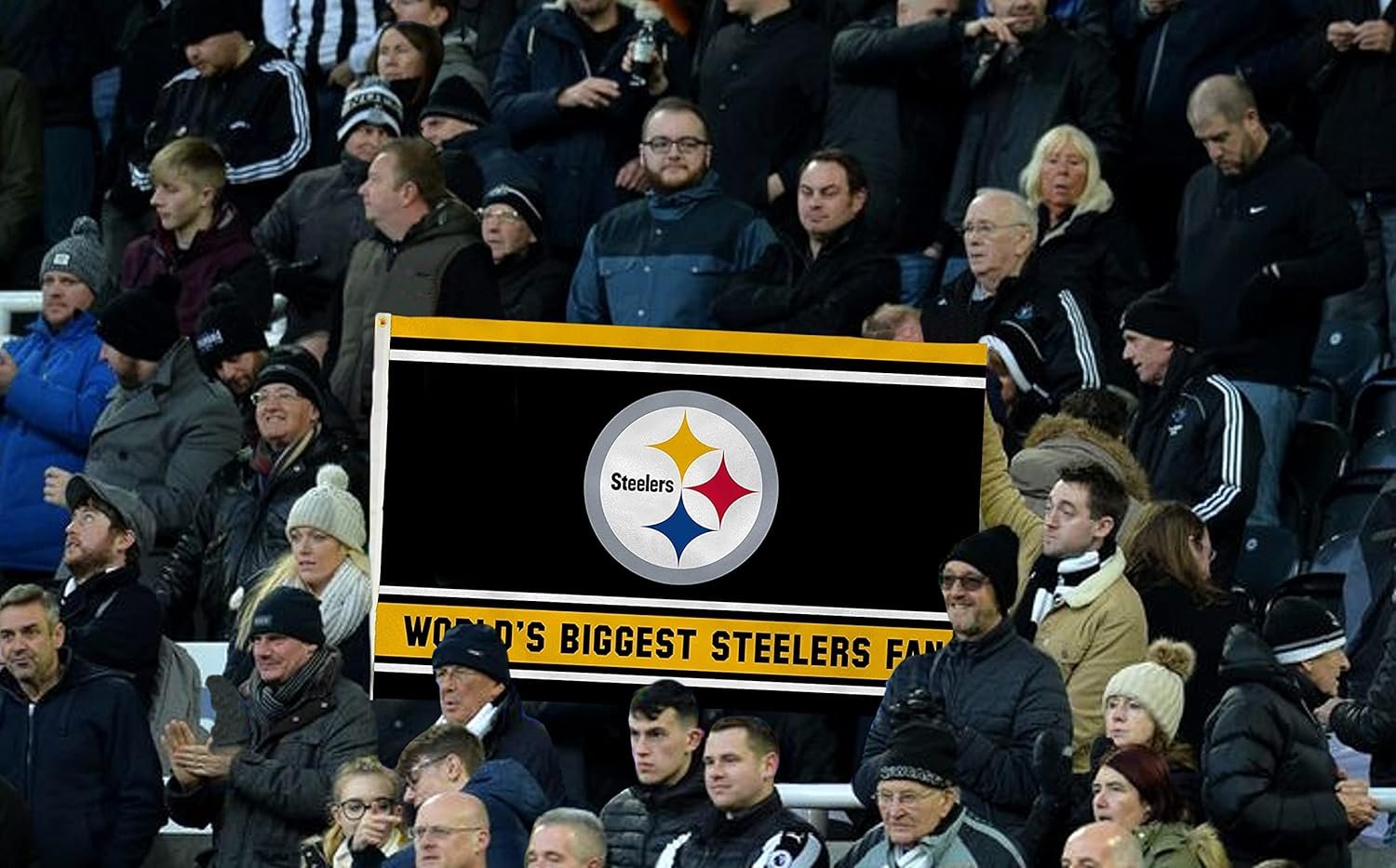 Pittsburgh Steelers 3x5 Feet Flag Banner, World's Biggest Fan, Metal Grommets, Single Sided, Indoor or Outdoor Use