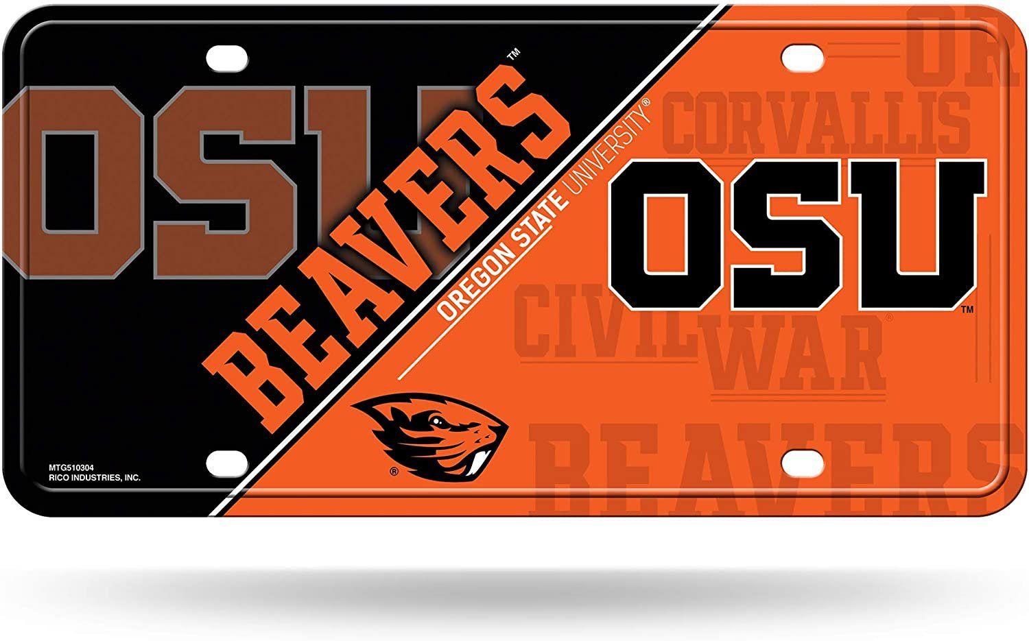 Oregon State University Beavers Metal Auto Tag License Plate, Split Design, 6x12 Inch