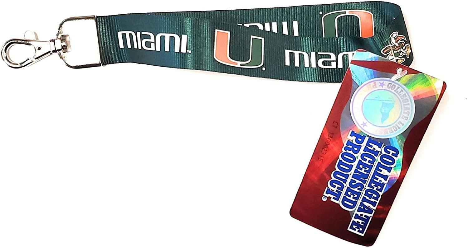 University of Miami Hurricanes Green Wristlet Lanyard Keychain, Double Sided, Team Color, 9 Inch