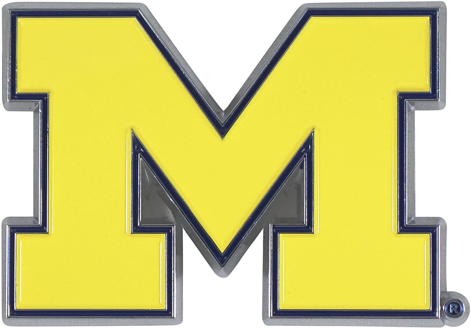 University of Michigan Wolverines Premium Solid Metal Raised Auto Emblem, Team Color, Shape Cut, Adhesive Backing