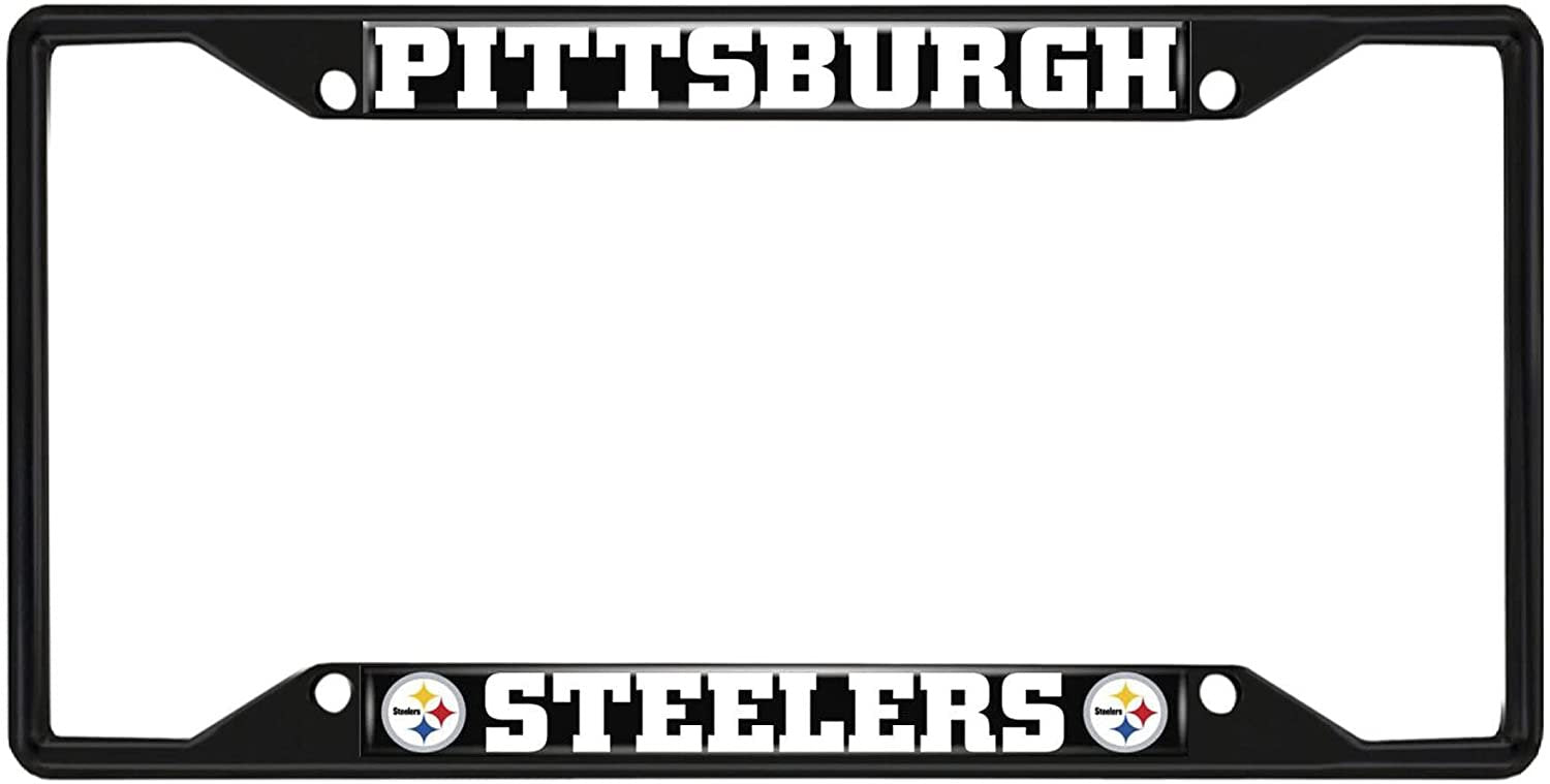 Pittsburgh Steelers Black Metal License Plate Frame Tag Cover, 6x12 Inch