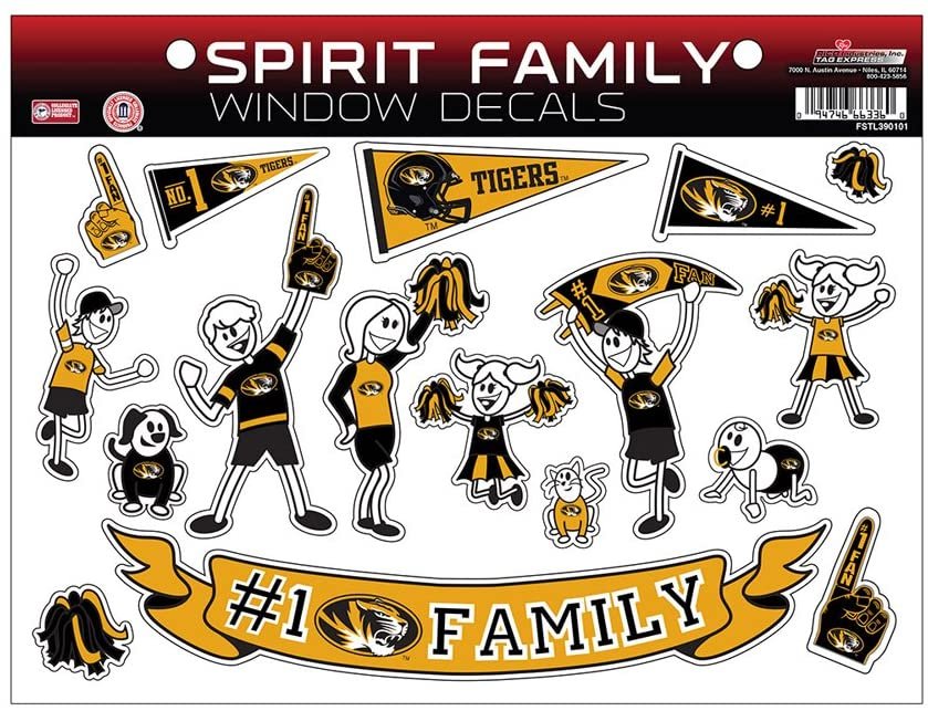 University of Missouri Tigers Family Decal Sticker Sheet, 8x11 Inch