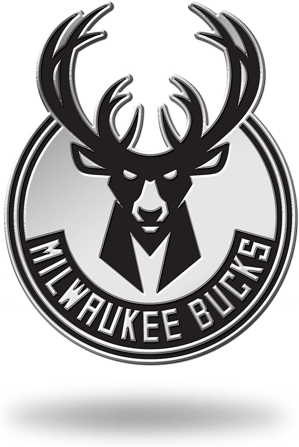 Milwaukee Bucks Silver Chrome Color Auto Emblem, Raised Molded Plastic, 3.5 Inch, Adhesive Tape Backing