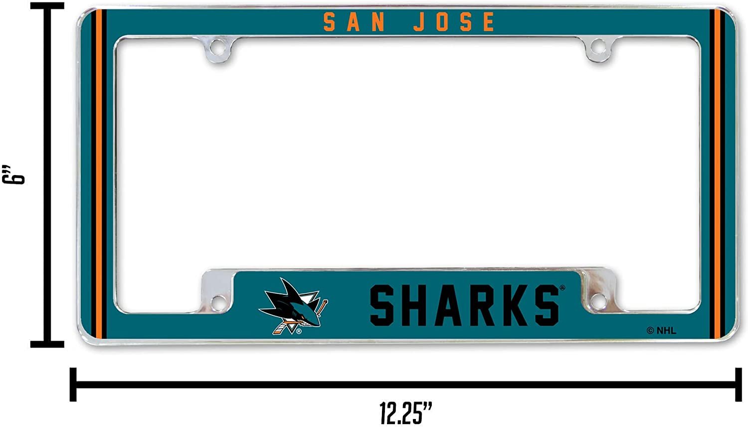 San Jose Sharks Metal License Plate Frame Chrome Tag Cover Alternate Design 6x12 Inch