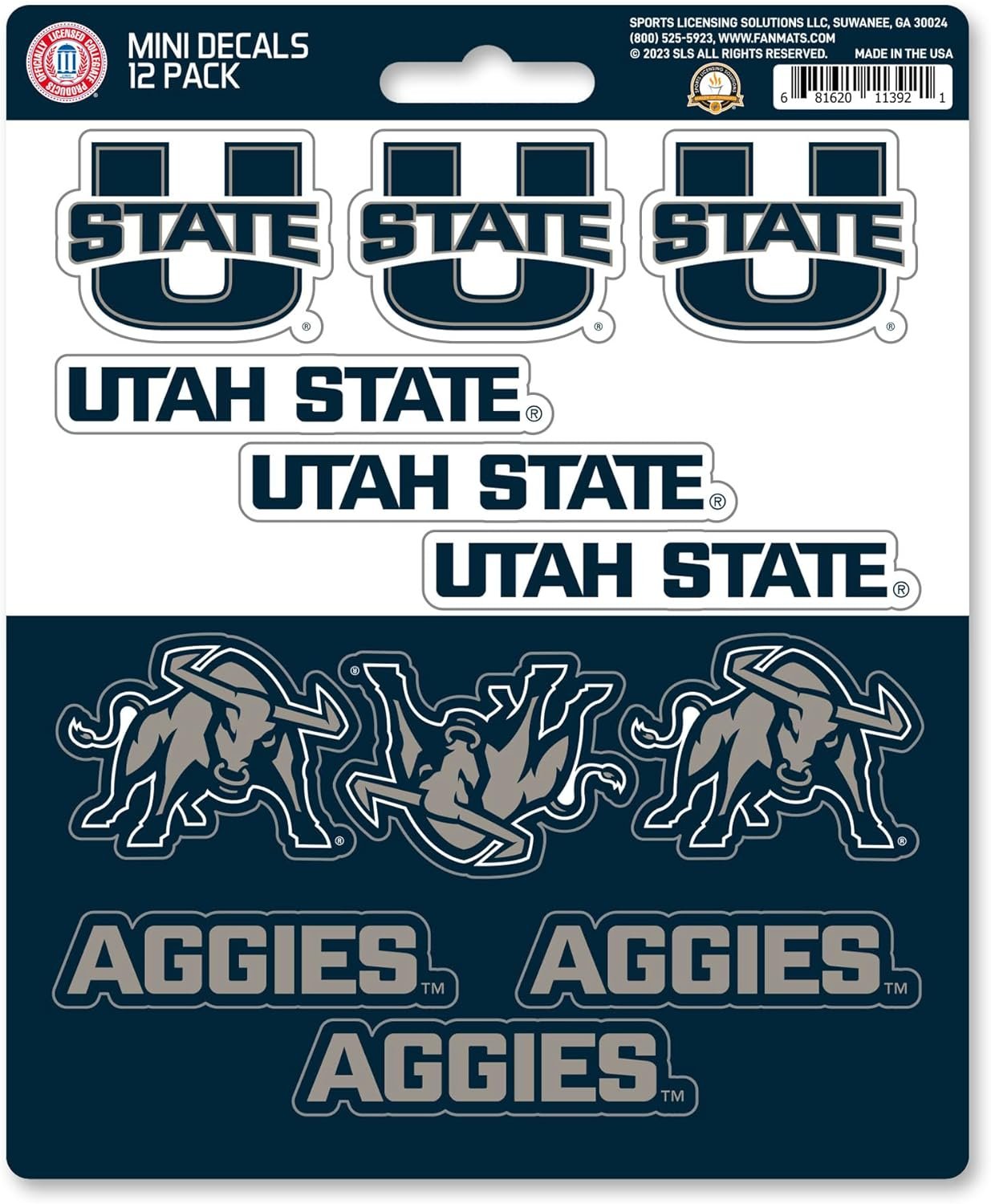 Utah State University Aggies 12-Piece Mini Decal Sticker Set, 5x6 Inch Sheet, Gift for football fans for any hard surfaces around home, automotive, personal items