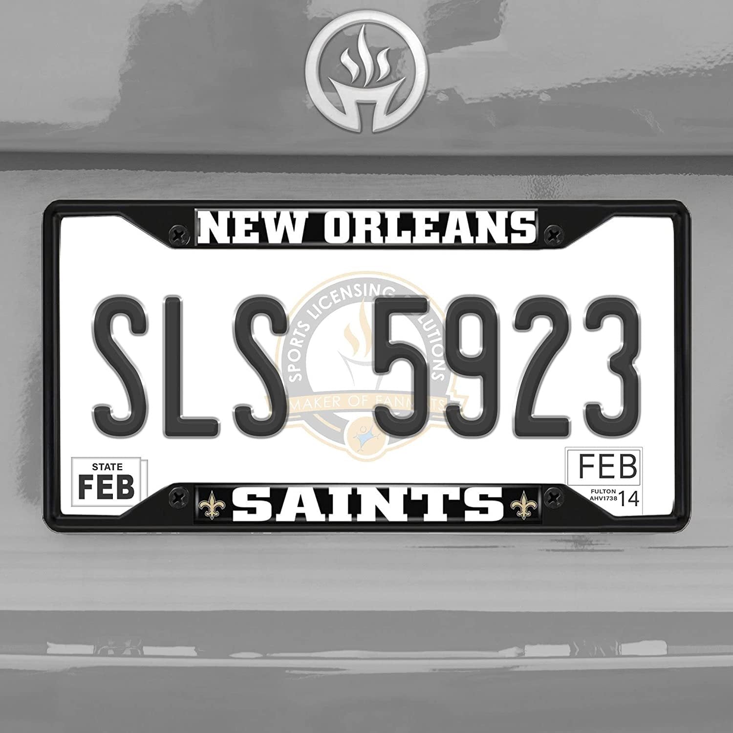 New Orleans Saints Black Metal License Plate Frame Tag Cover, 6x12 Inch