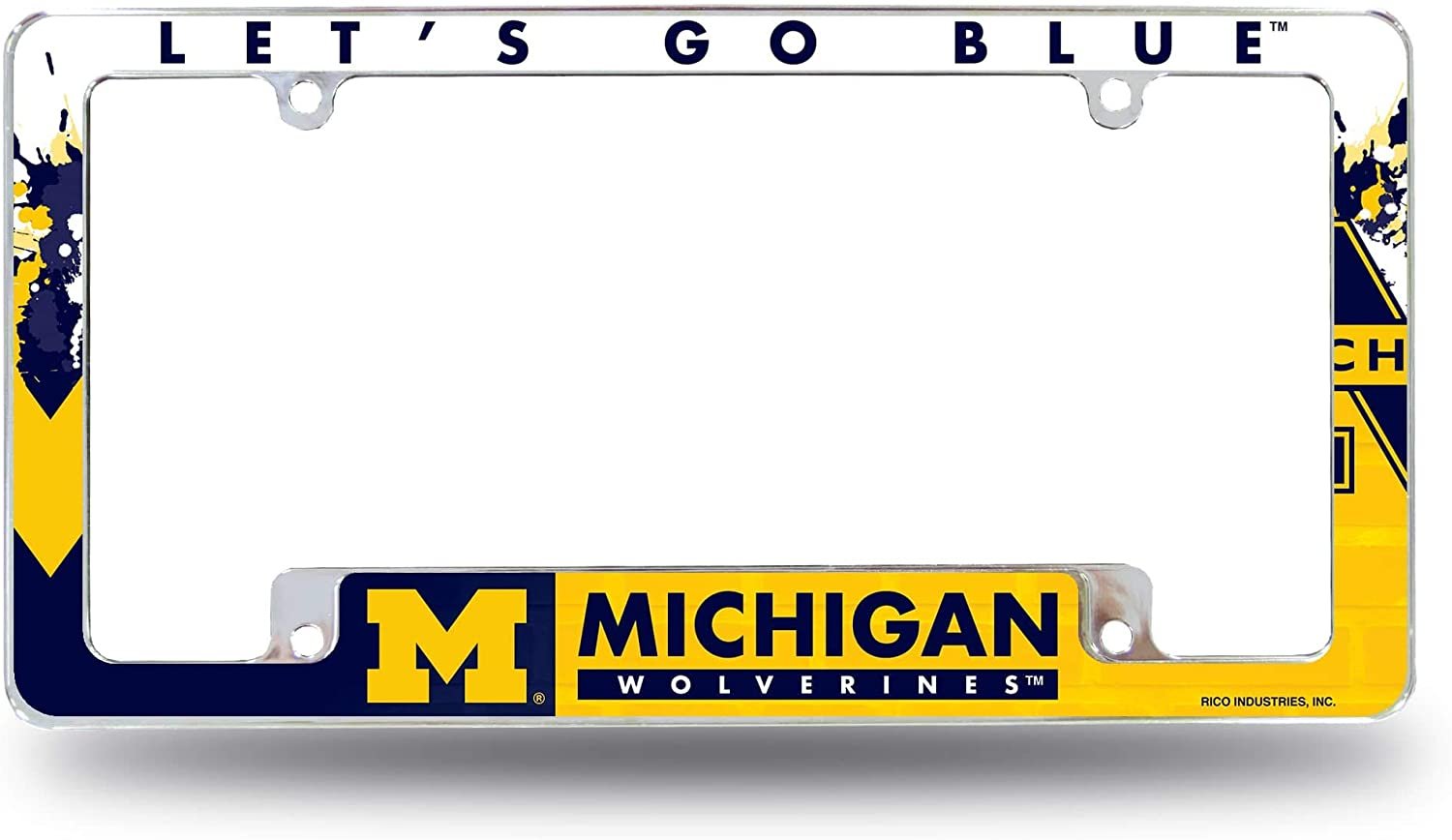University of Michigan Wolverines Metal License Plate Frame Chrome Tag Cover All Over Design