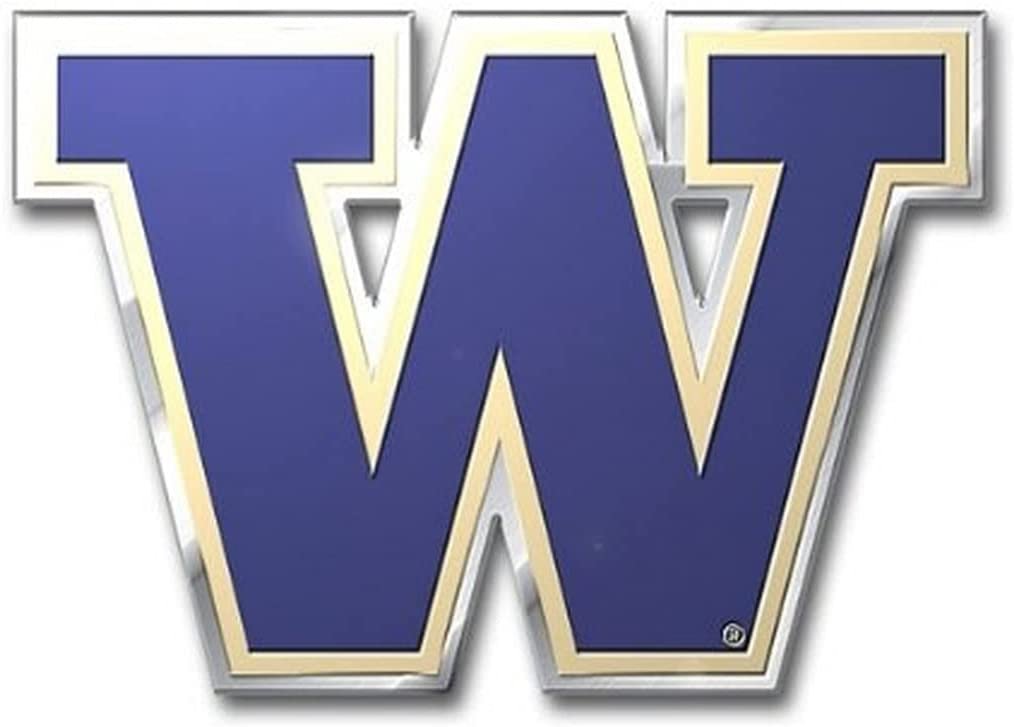 University of Washington Huskies Auto Emblem, Aluminum Metal, Embossed Team Color, Raised Decal Sticker, Full Adhesive Backing