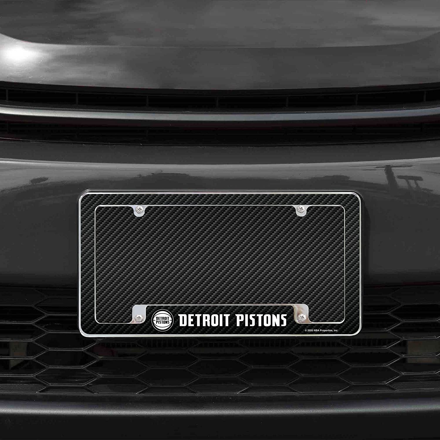 Detroit Pistons Metal License Plate Frame Tag Cover Carbon Fiber Design 12x6 Inch