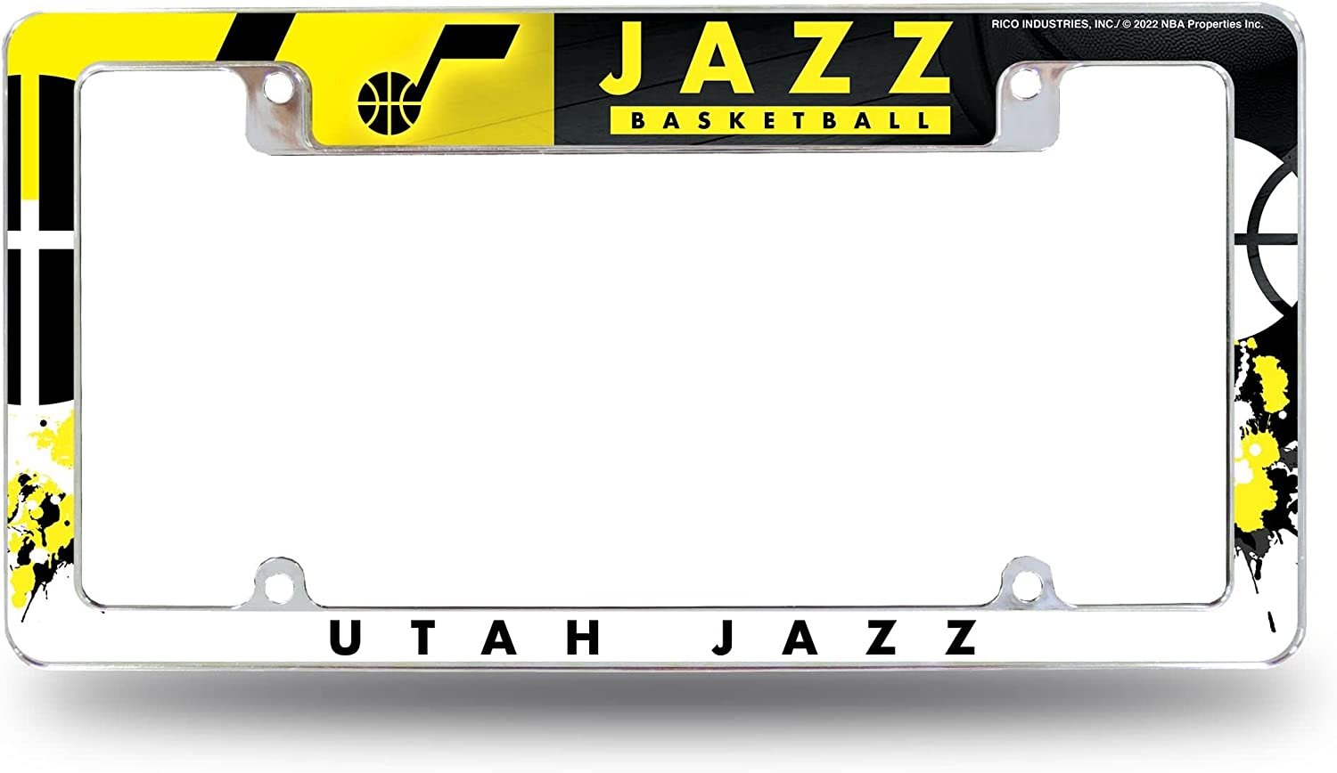 Utah Jazz Metal License Plate Frame Chrome Tag Cover All Over Design 6x12 Inch