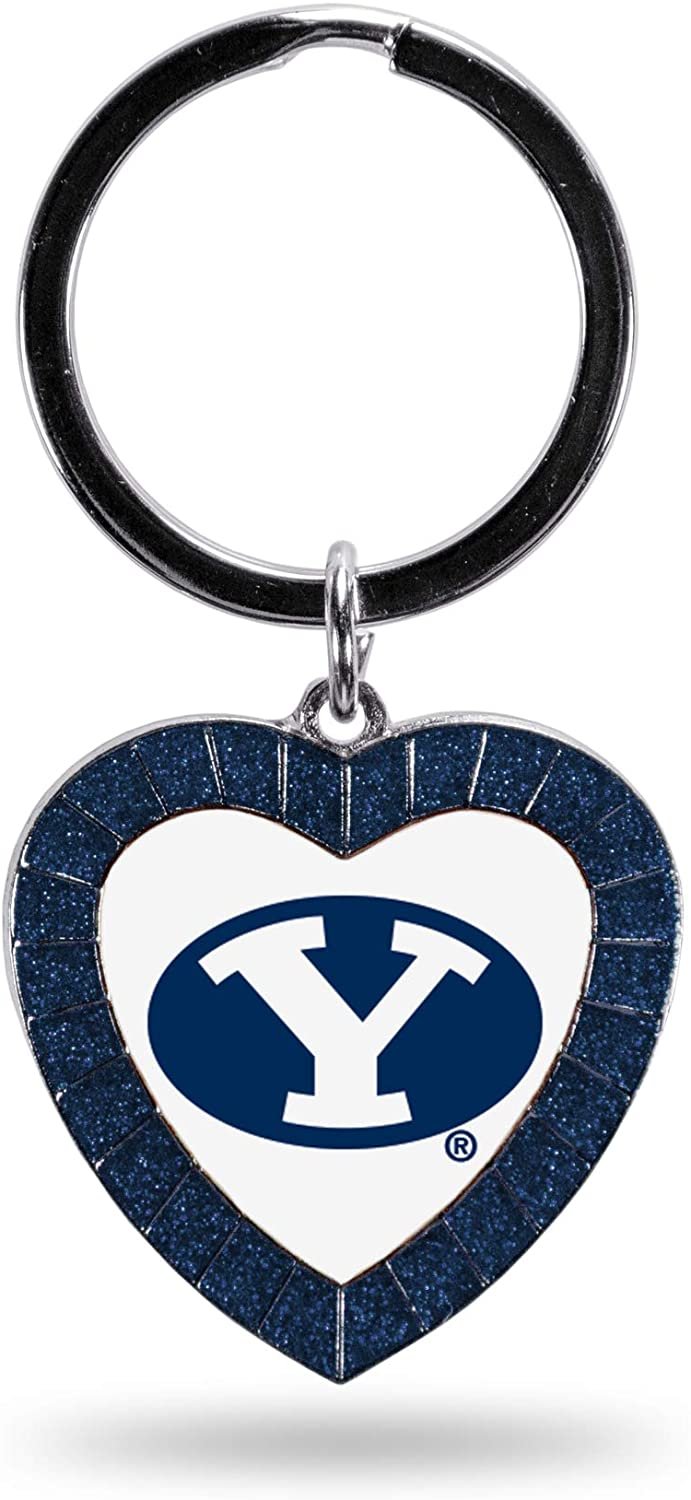 NCAA BYU Cougars NCAA Rhinestone Heart Colored Keychain, Navy, 3-inches in length