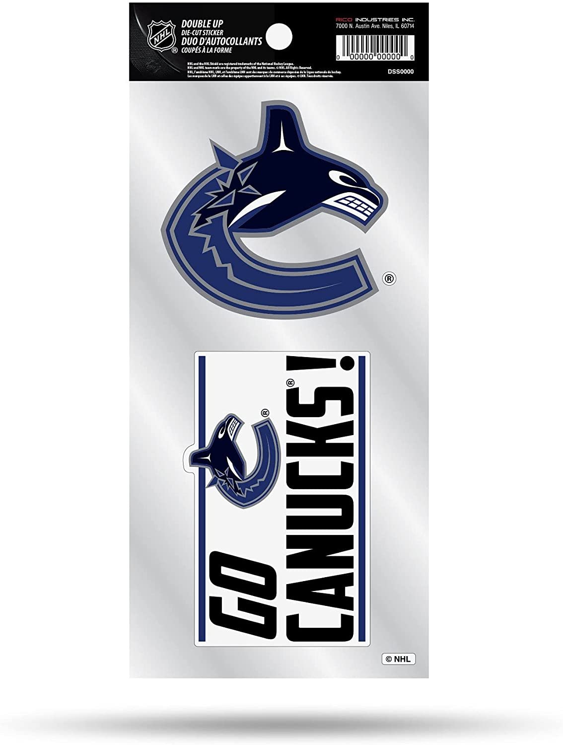 Vancouver Canucks 2-Piece Double Up Die Cut Sticker Decal Sheet, 4x8 Inch