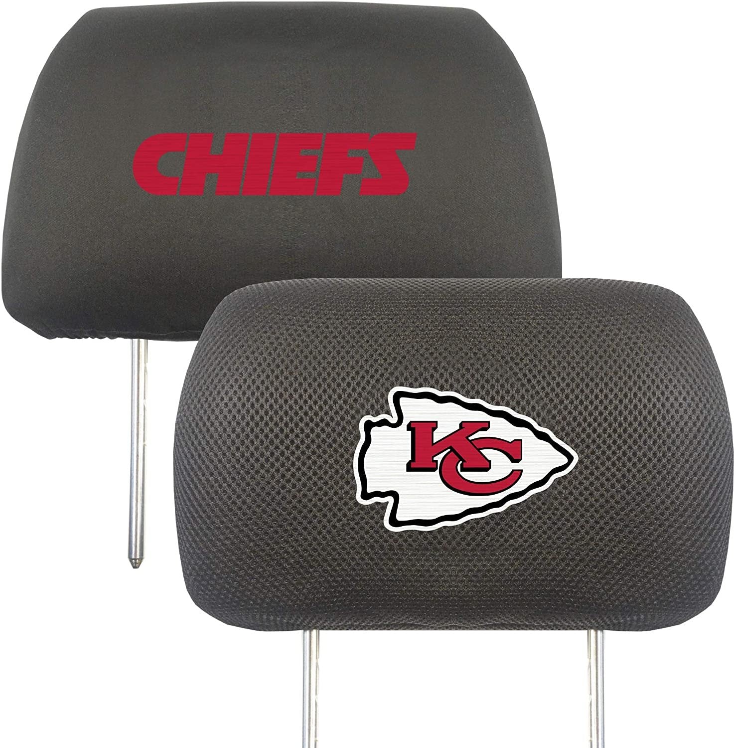 Kansas City Chiefs Pair of Premium Auto Head Rest Covers, Embroidered, Black Elastic, 14x10 Inch