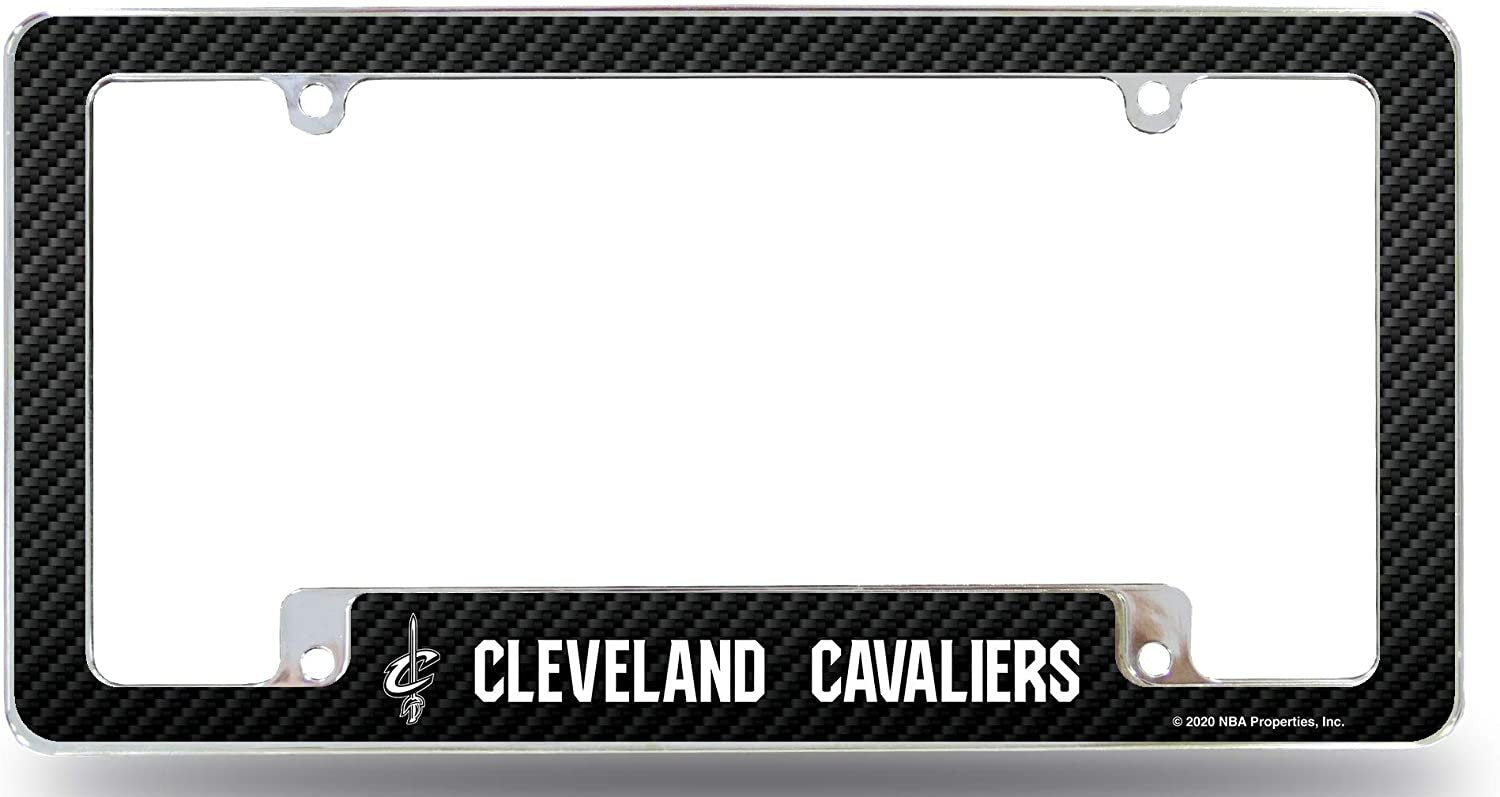 Cleveland Cavaliers Metal License Plate Frame EZ View Carbon Fiber Design All Over Style Heavy Gauge Chrome Tag Cover Basketball