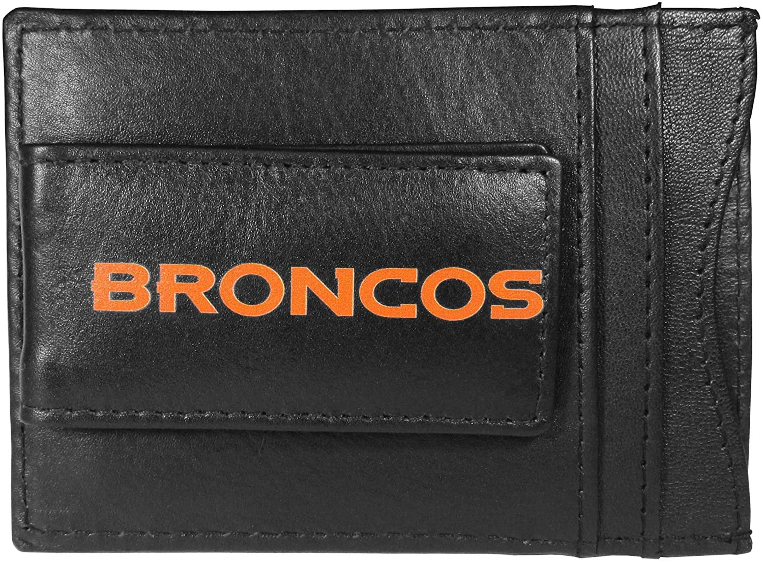 Denver Broncos Black Leather Wallet, Front Pocket Magnetic Money Clip, Printed Logo